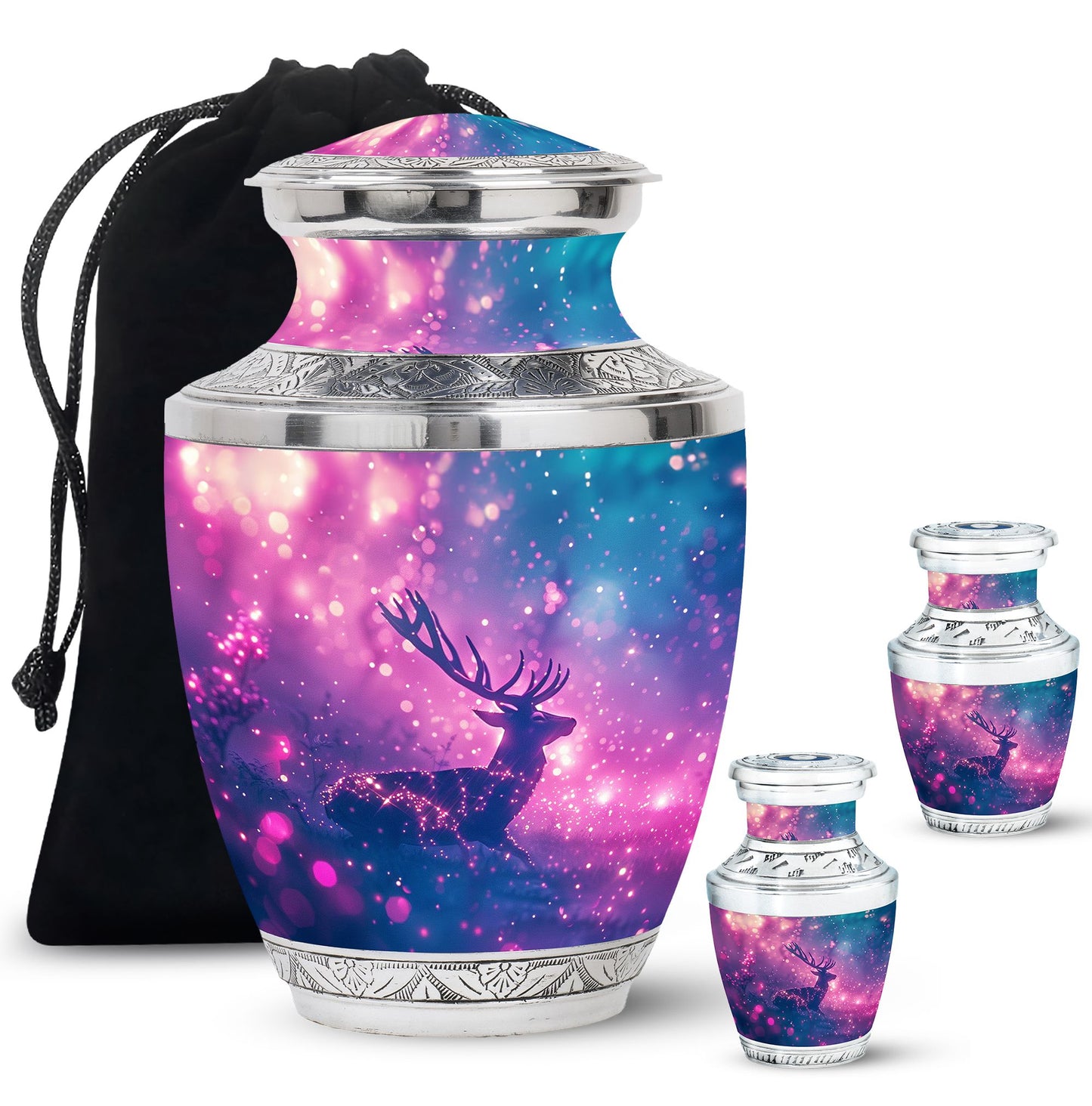 Purple Personalized Deer Cremation Urn for Human Ashes - 10-inch, 200 cu in - Yatskia