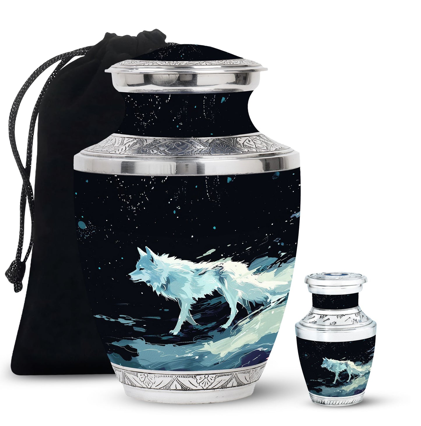 Personalized Wolf Cremation Urn for Human Ashes - 10-inch, 200 cu in - Yatskia