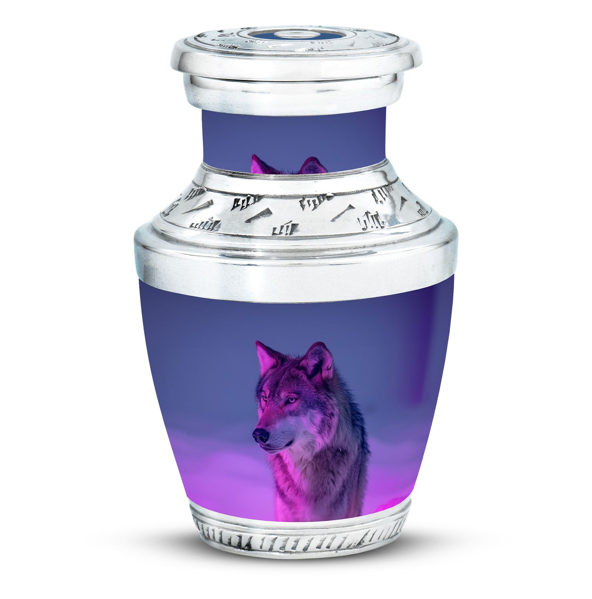 Wolf Cremation Urn for Ashes - Purple Wolf Design Memorial Urn