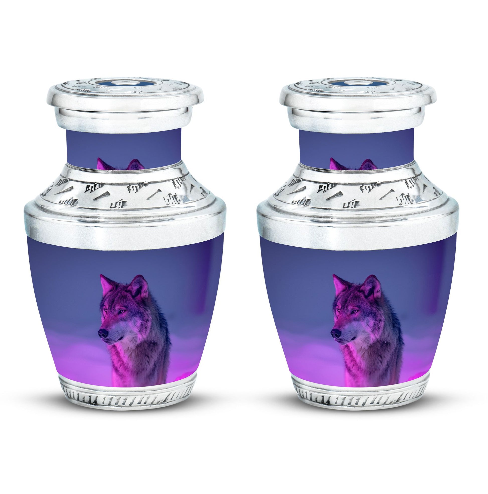 Wolf Cremation Urn for Ashes - Purple Wolf Design Memorial Urn