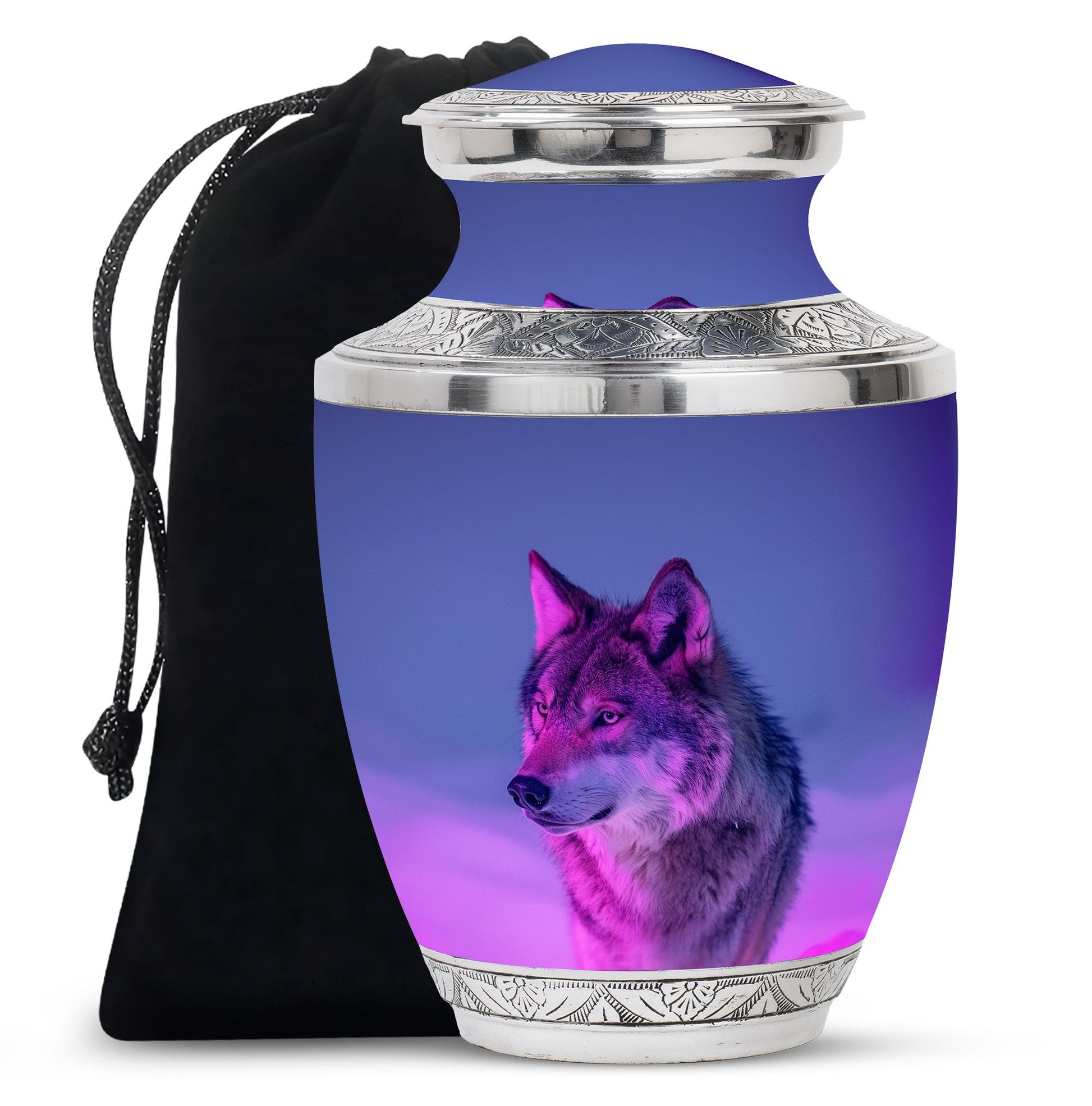 Wolf Cremation Urn for Ashes - Purple Wolf Design Memorial Urn