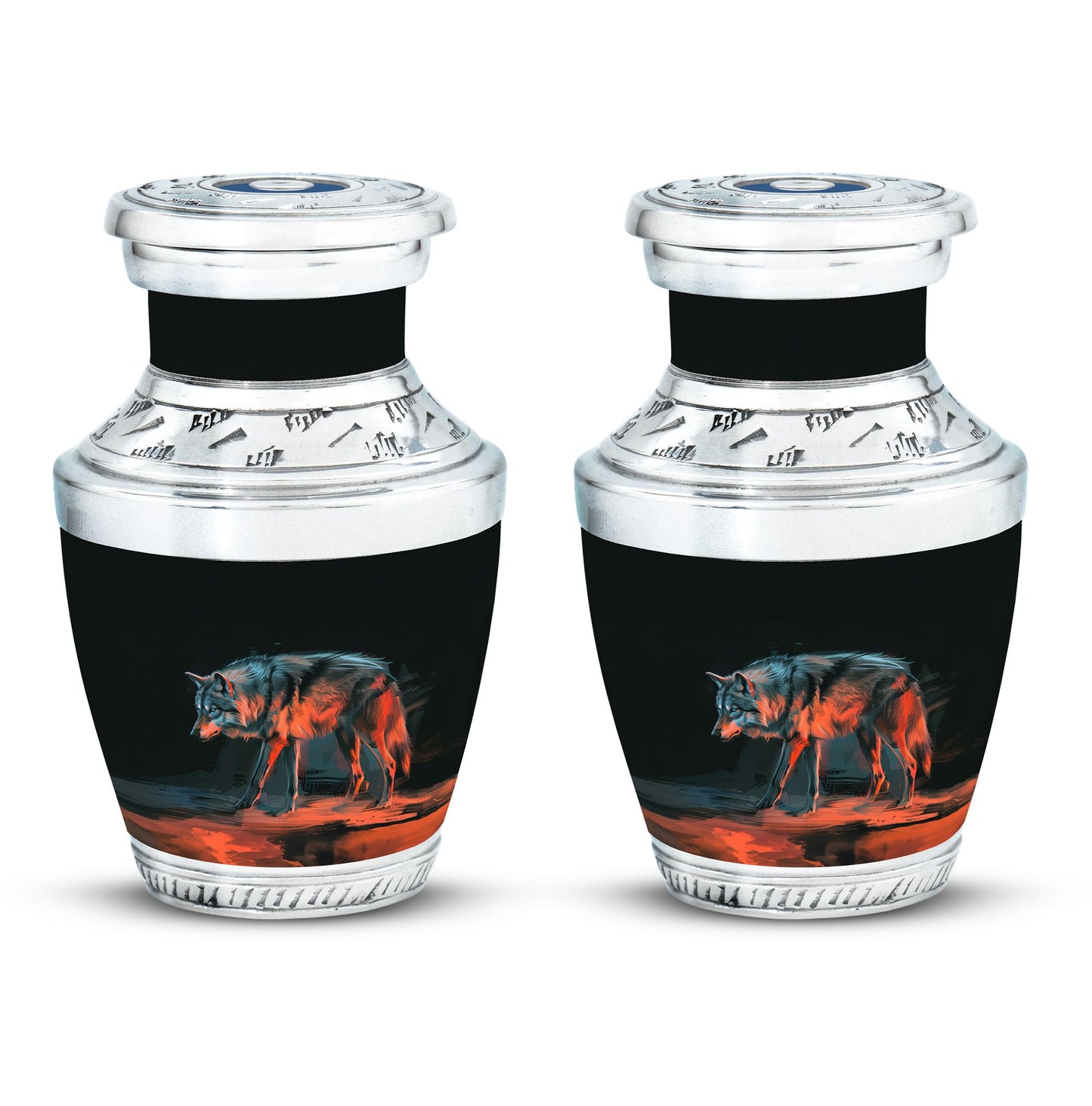 Black Personalized Wolf Cremation Urn for Human Ashes - 10-inch, 200 cu in - Yatskia