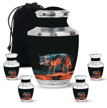Black Personalized Wolf Cremation Urn for Human Ashes - 10-inch, 200 cu in - Yatskia