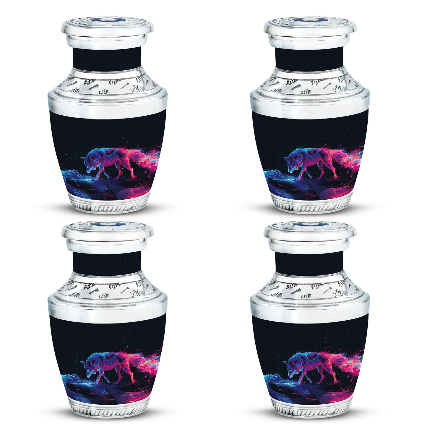 Wolf Urn for Human Ashes, Neon Pink Blue Prowling on Rocks, Cremation Urn