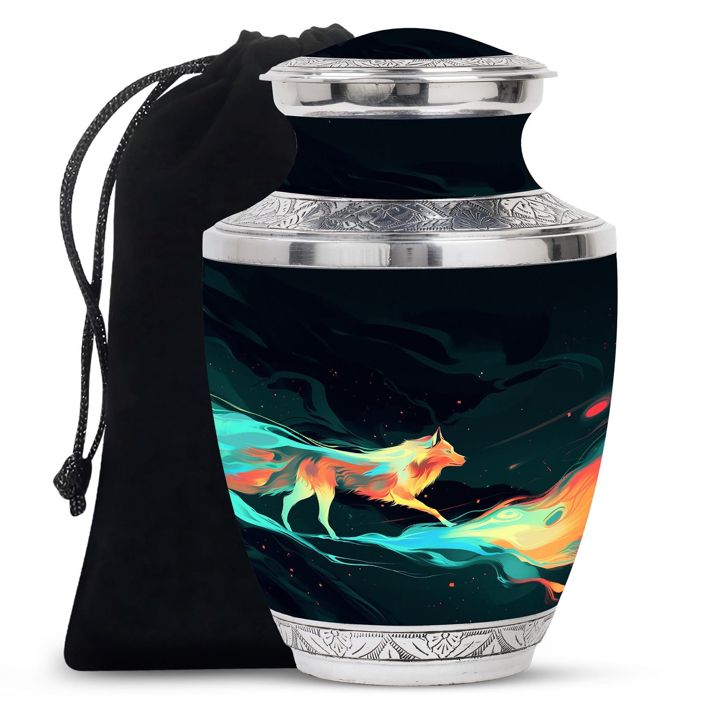 Colorful Personalized Wolf Cremation Urn for Mom - 10-inch, 200 cu in - Yatskia