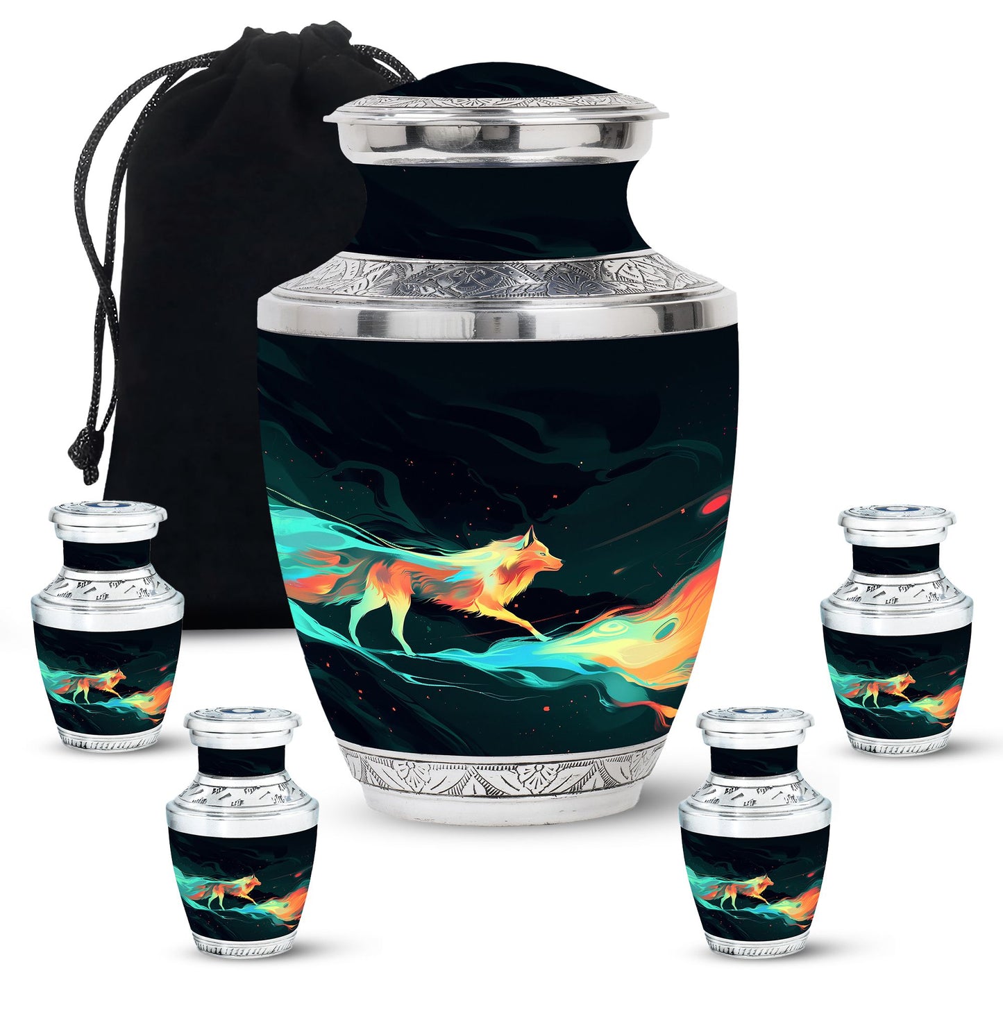 Colorful Personalized Wolf Cremation Urn for Mom - 10-inch, 200 cu in - Yatskia