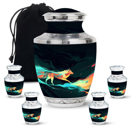 Colorful Personalized Wolf Cremation Urn for Mom - 10-inch, 200 cu in - Yatskia