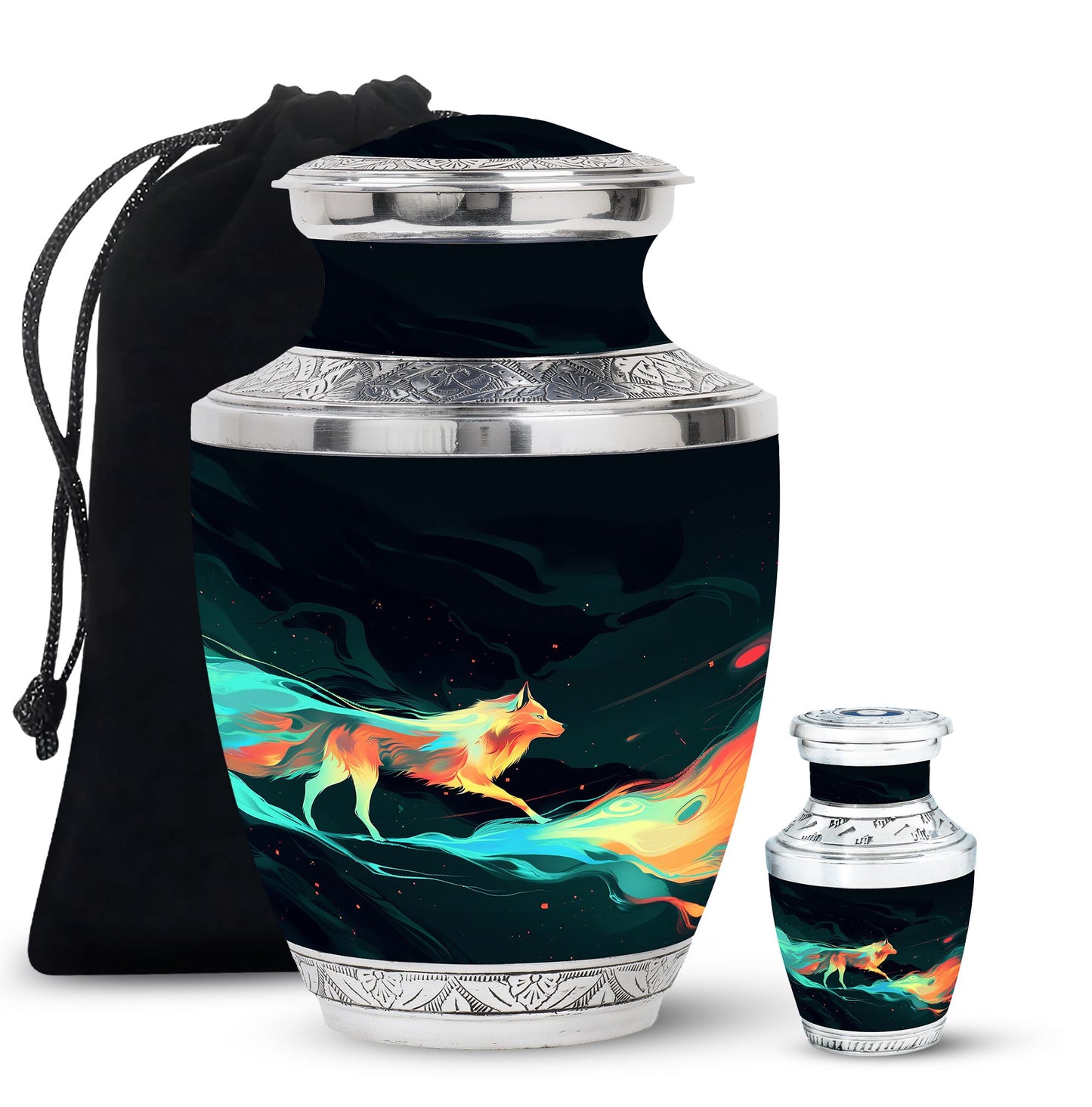 Colorful Personalized Wolf Cremation Urn for Mom - 10-inch, 200 cu in - Yatskia