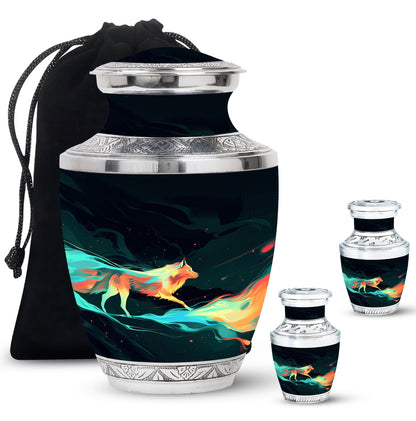 Colorful Personalized Wolf Cremation Urn for Mom - 10-inch, 200 cu in - Yatskia