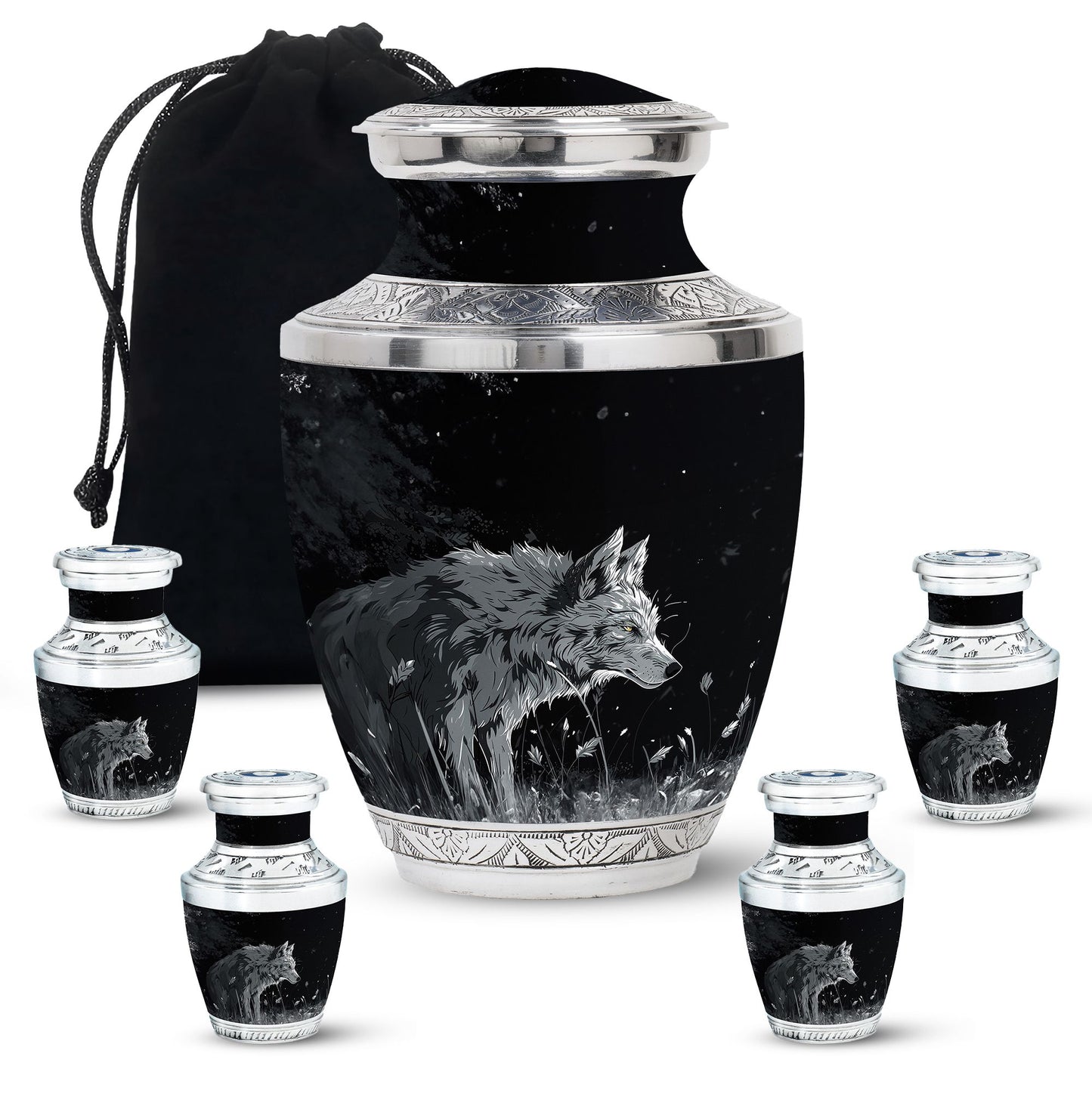 Personalized Wolf Cremation Urn for Men & Women - 10-inch, 200 cu in - Yatskia