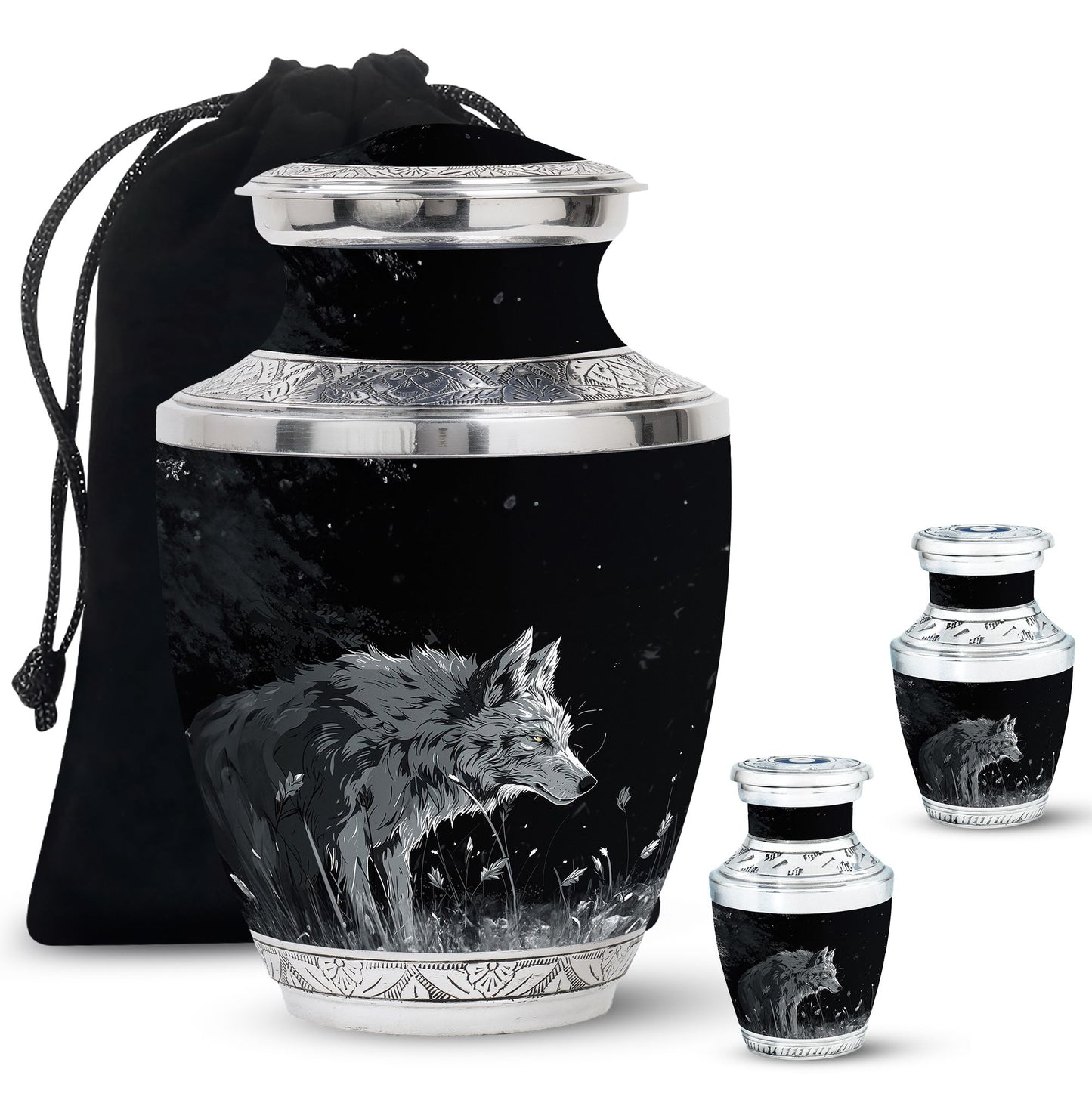 Personalized Wolf Cremation Urn for Men & Women - 10-inch, 200 cu in - Yatskia