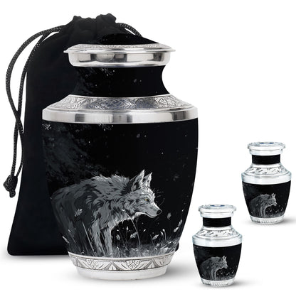 Personalized Wolf Cremation Urn for Men & Women - 10-inch, 200 cu in - Yatskia