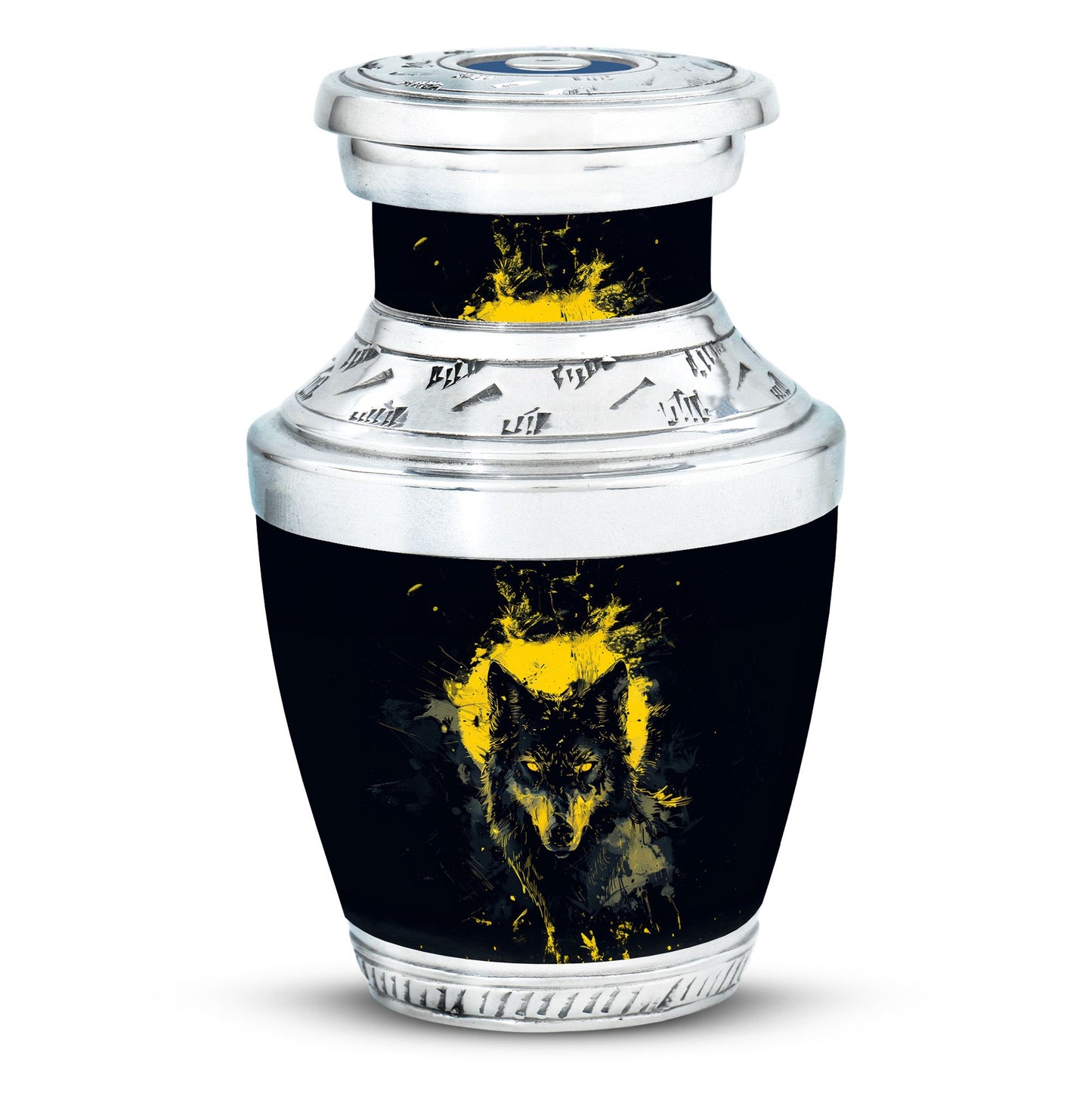 Black Personalized Wolf Cremation Urn for Human Ashes - 10-inch, 200 cu in - Yatskia
