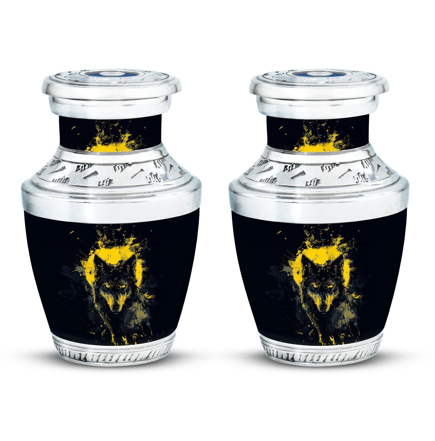 Black Personalized Wolf Cremation Urn for Human Ashes - 10-inch, 200 cu in - Yatskia