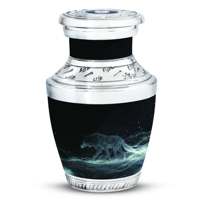 Blue Personalized Wolf Cremation Urn for Adults - 10-inch, 200 cu in - Yatskia