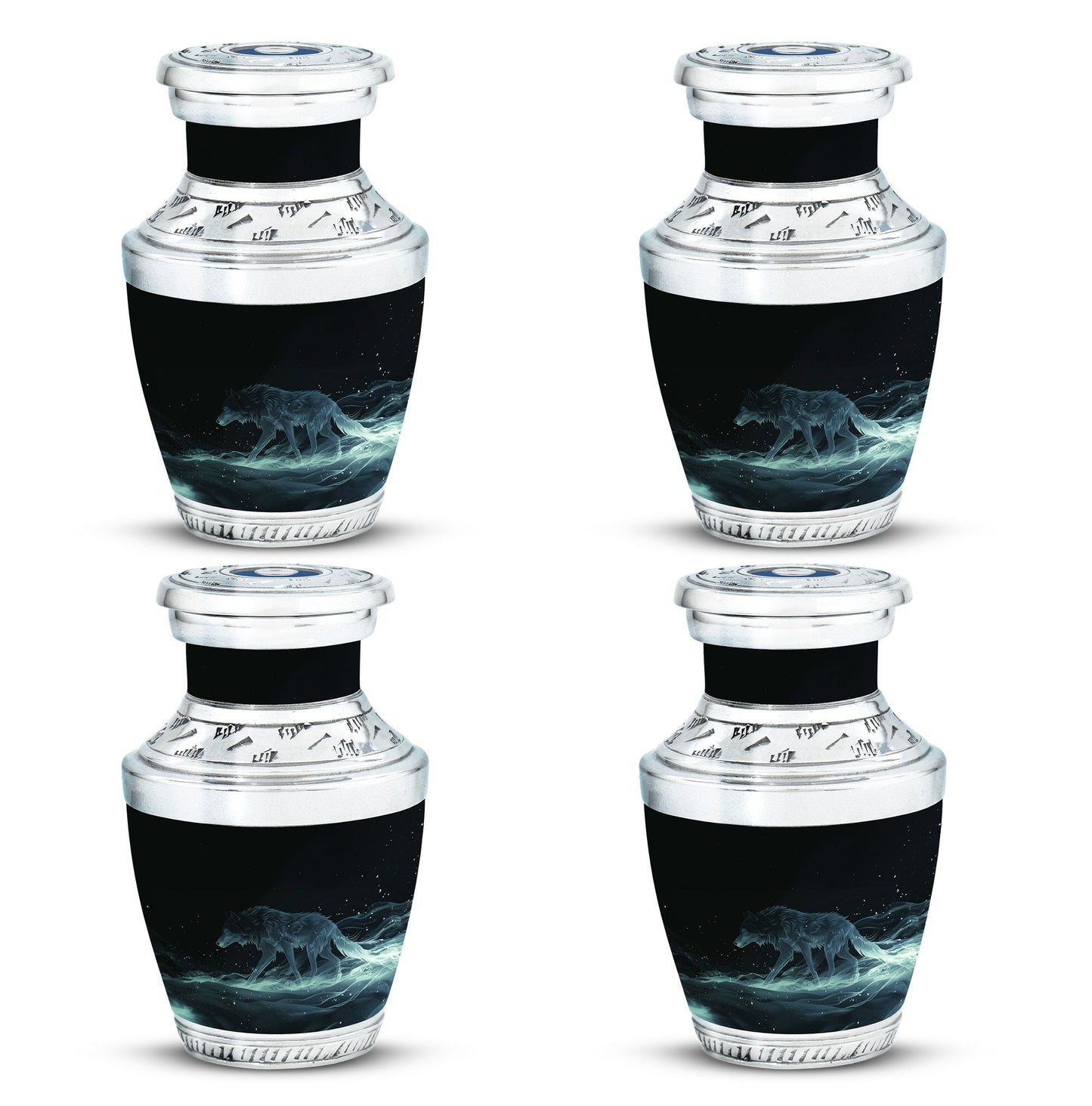 Blue Personalized Wolf Cremation Urn for Adults - 10-inch, 200 cu in - Yatskia