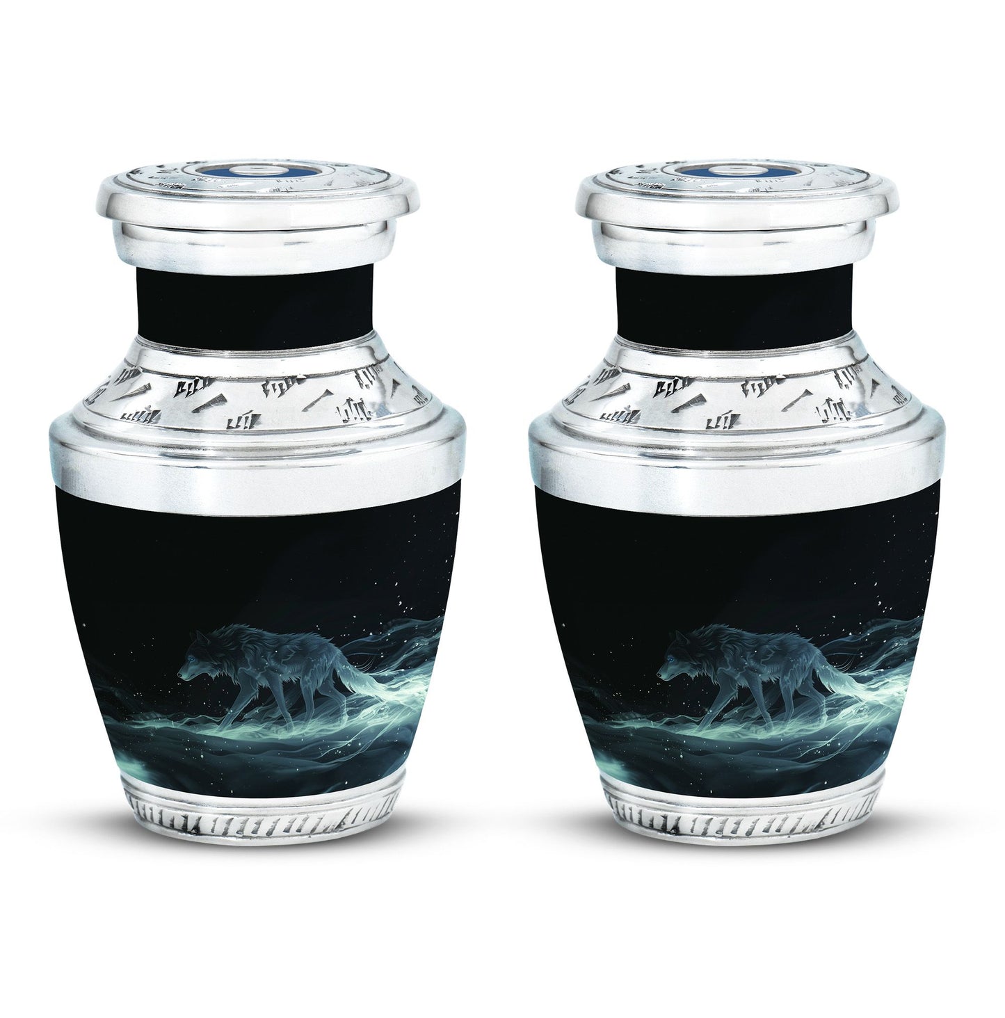 Blue Personalized Wolf Cremation Urn for Adults - 10-inch, 200 cu in - Yatskia