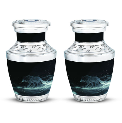 Blue Personalized Wolf Cremation Urn for Adults - 10-inch, 200 cu in - Yatskia