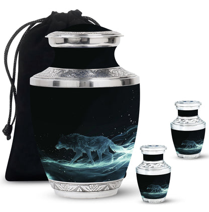 Blue Personalized Wolf Cremation Urn for Adults - 10-inch, 200 cu in - Yatskia