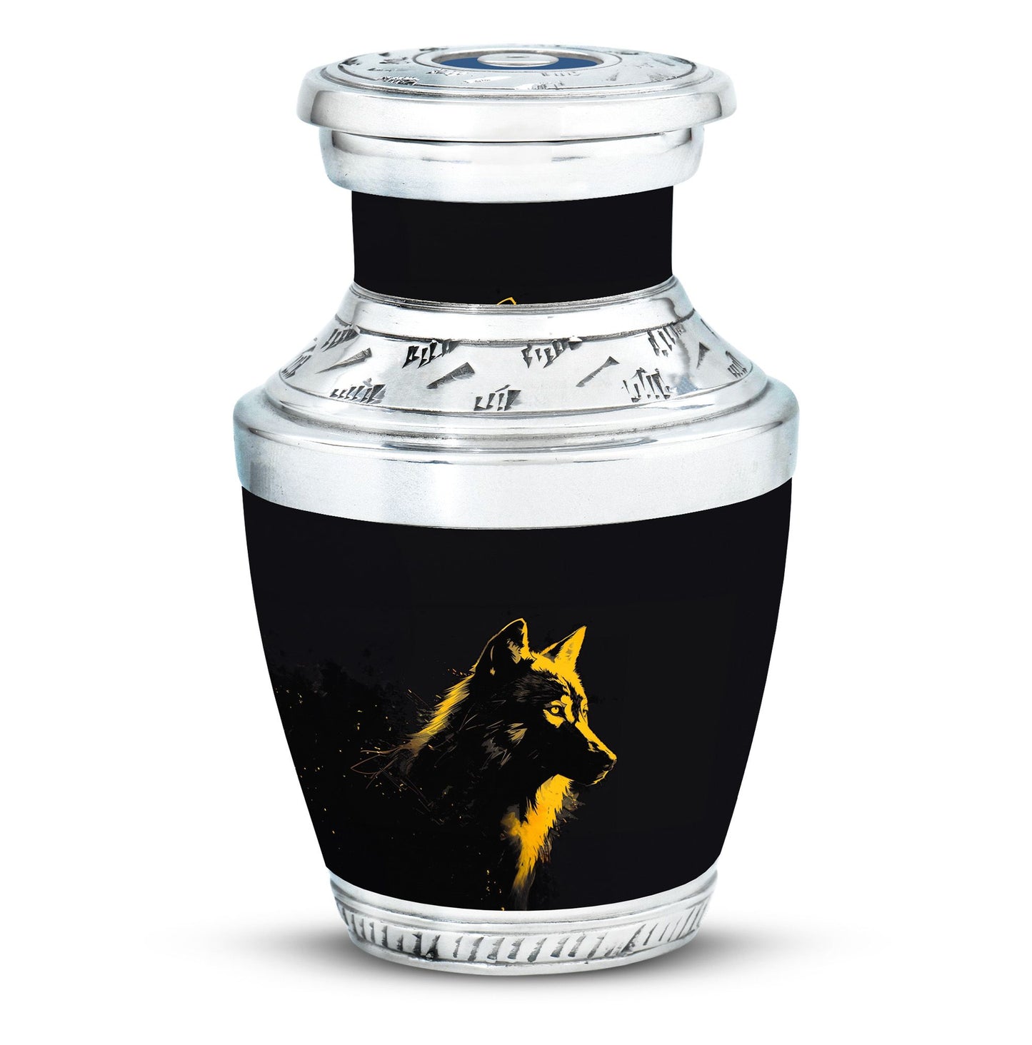 Black Personalized Wolf Cremation Urn for Adult - 10-inch, 200 cu in - Yatskia