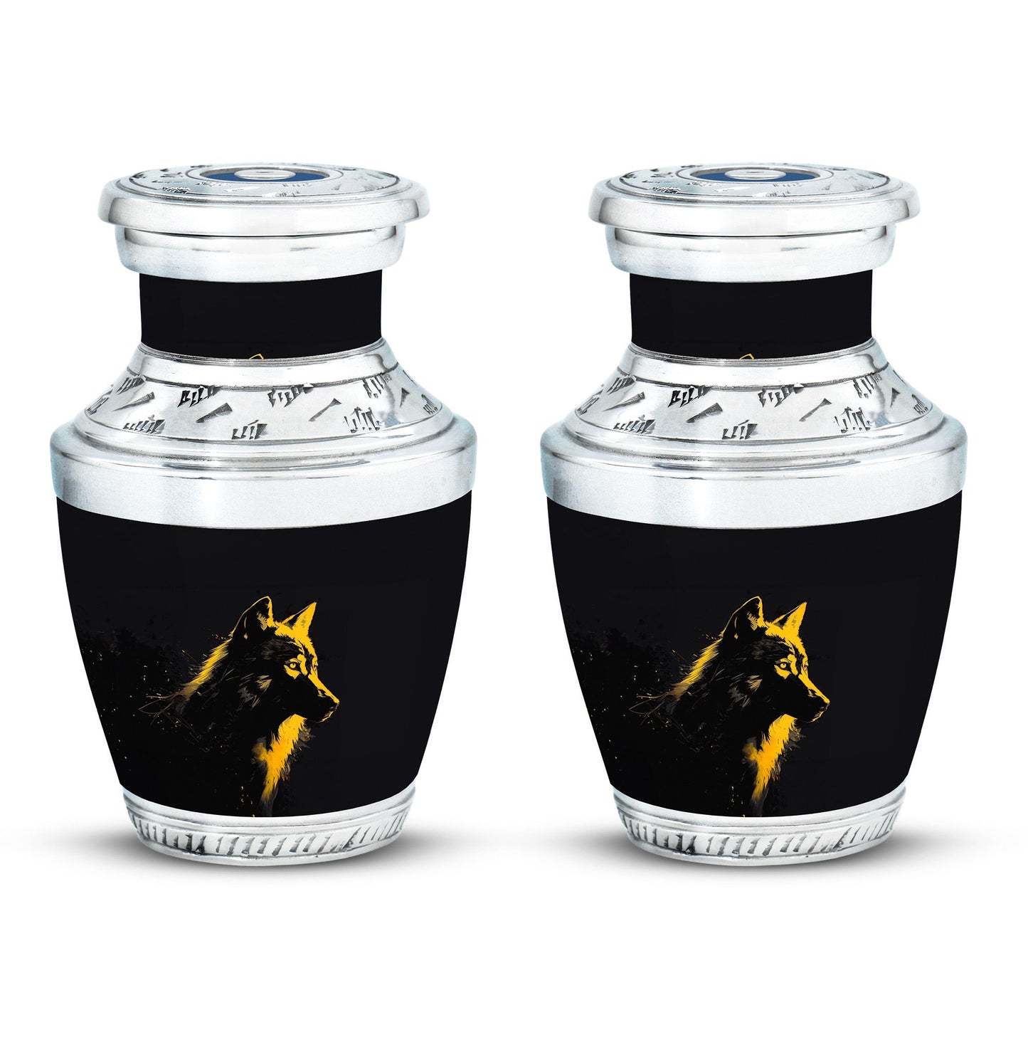 Black Personalized Wolf Cremation Urn for Adult - 10-inch, 200 cu in - Yatskia