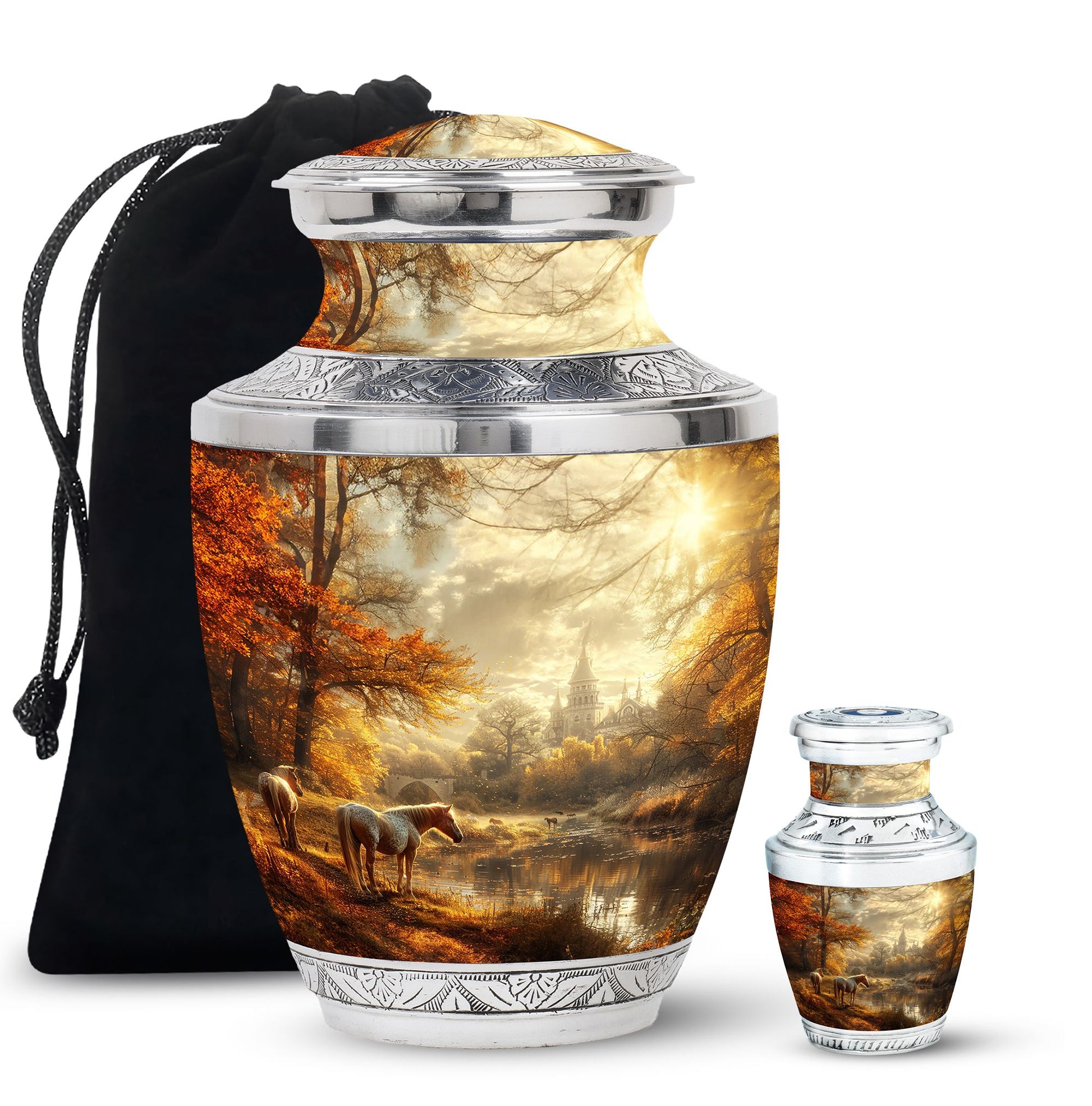 Horse Meadow Cremation Urn for Human Ashes - Memorial Urn for Mom and Dad