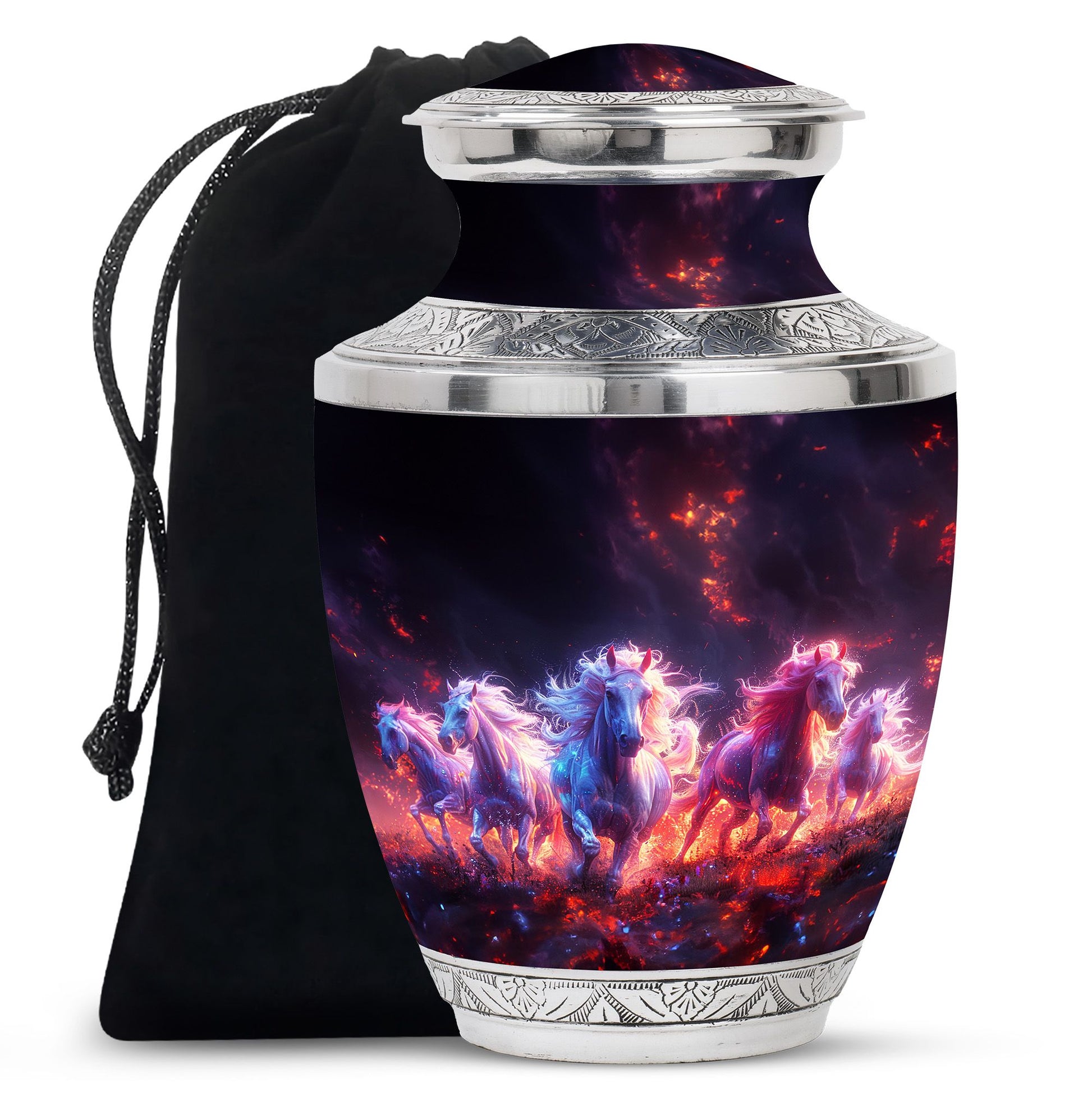 Galloping Horses Cremation Urn for Human Ashes - Urn Keepsake Set