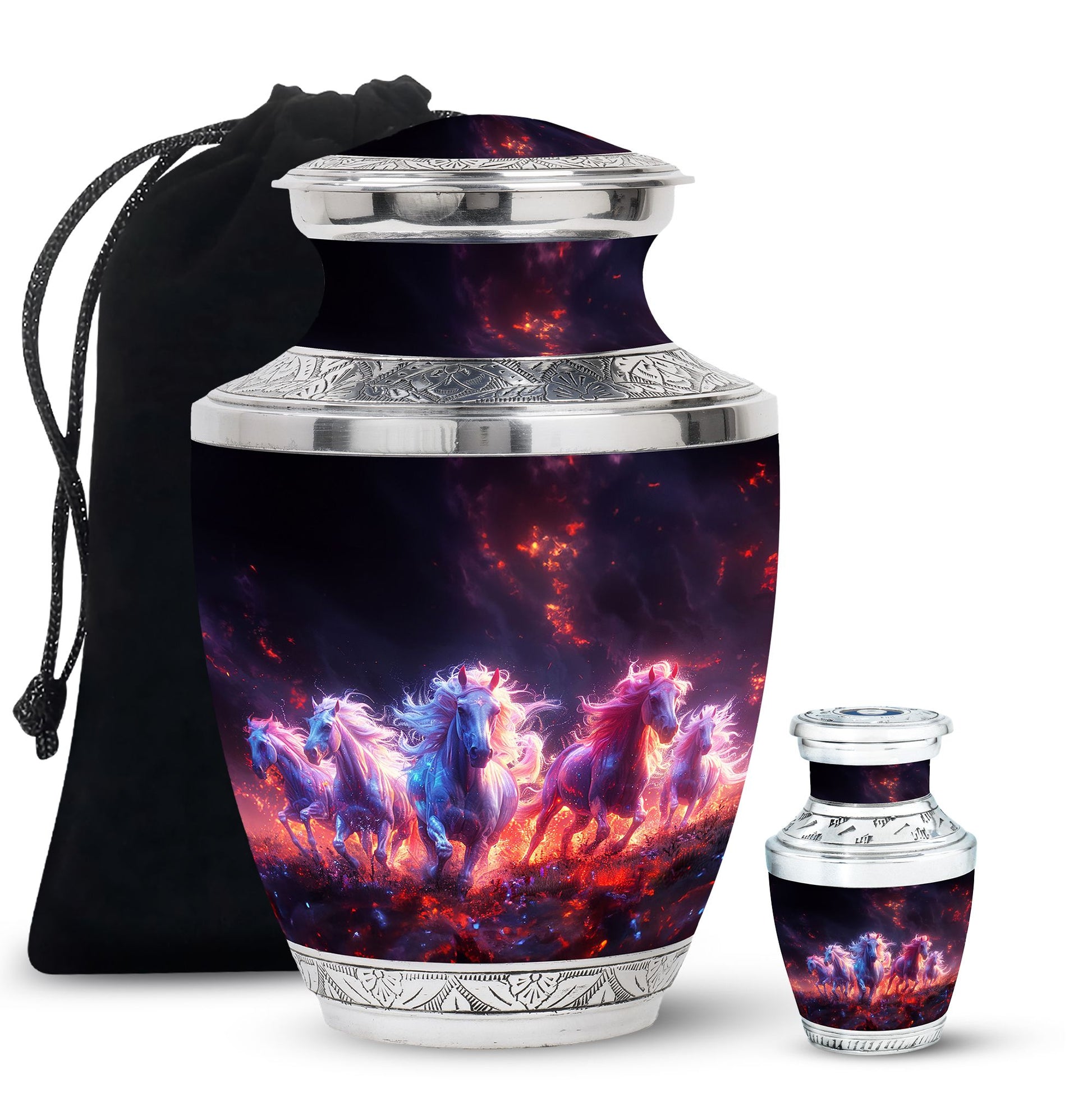 Galloping Horses Cremation Urn for Human Ashes - Urn Keepsake Set