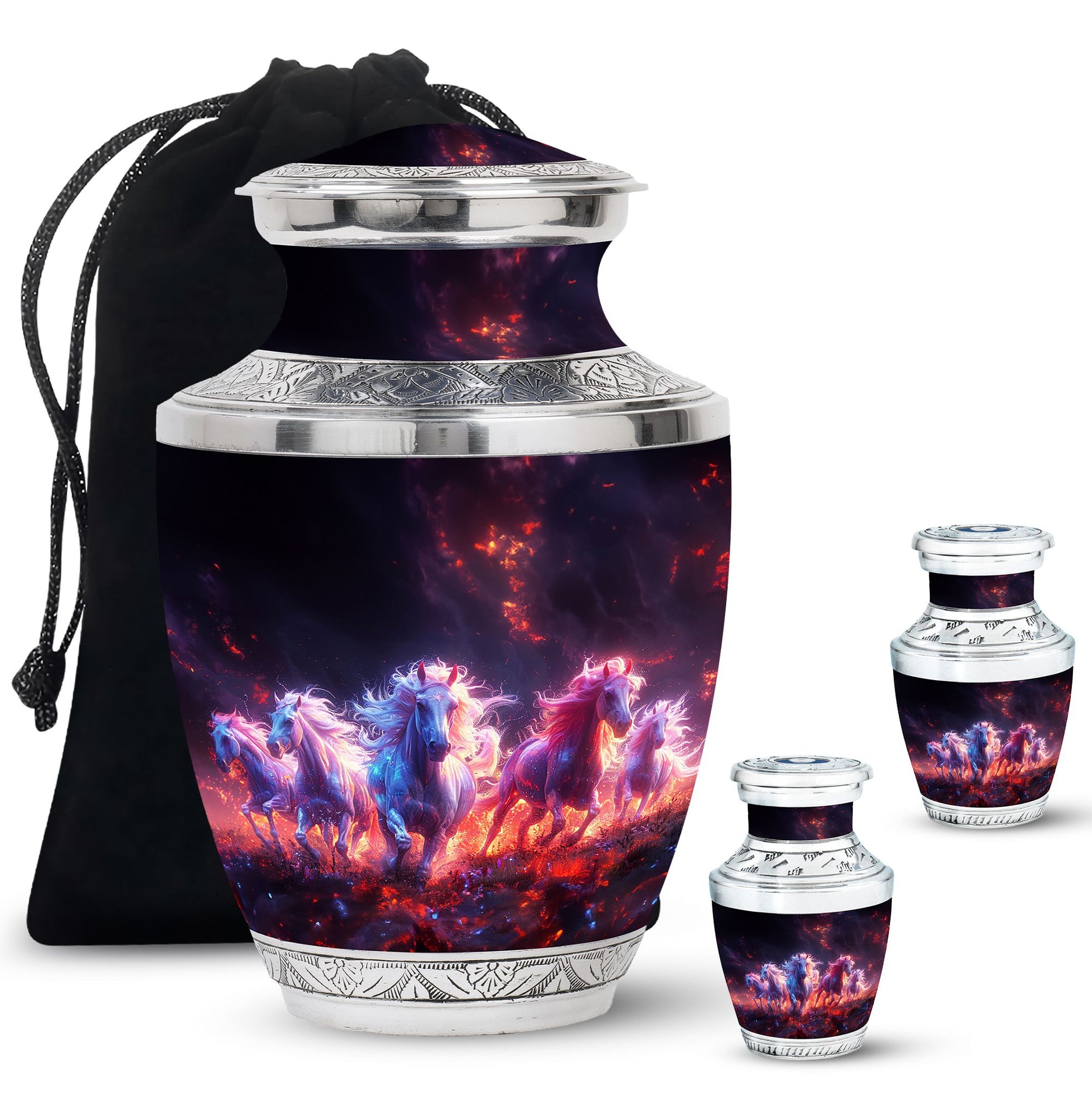 Galloping Horses Cremation Urn for Human Ashes - Urn Keepsake Set