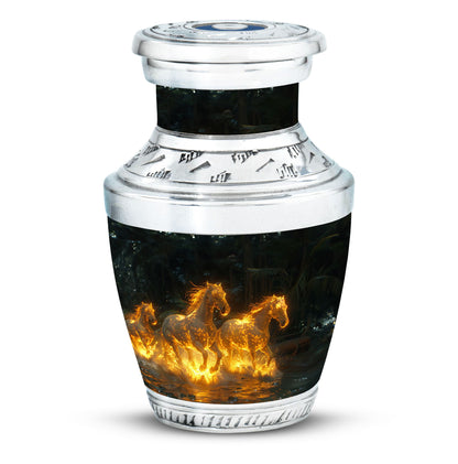 Horse Urn for Human Ashes, Glowing Fiery Horses Running Through Water, Cremation Urn