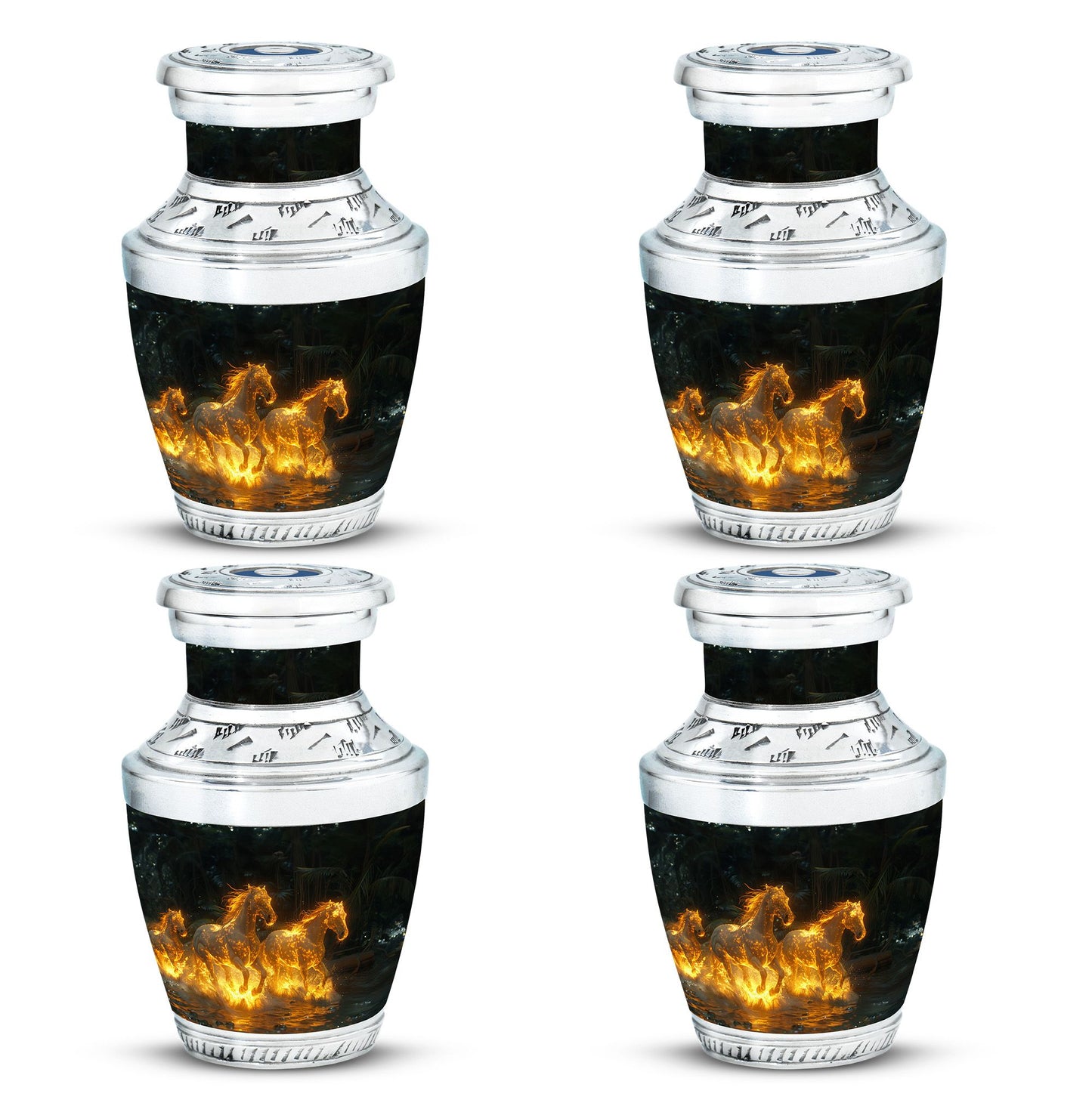 Horse Urn for Human Ashes, Glowing Fiery Horses Running Through Water, Cremation Urn