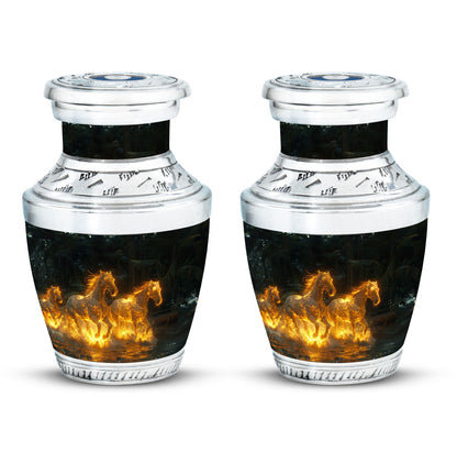 Horse Urn for Human Ashes, Glowing Fiery Horses Running Through Water, Cremation Urn