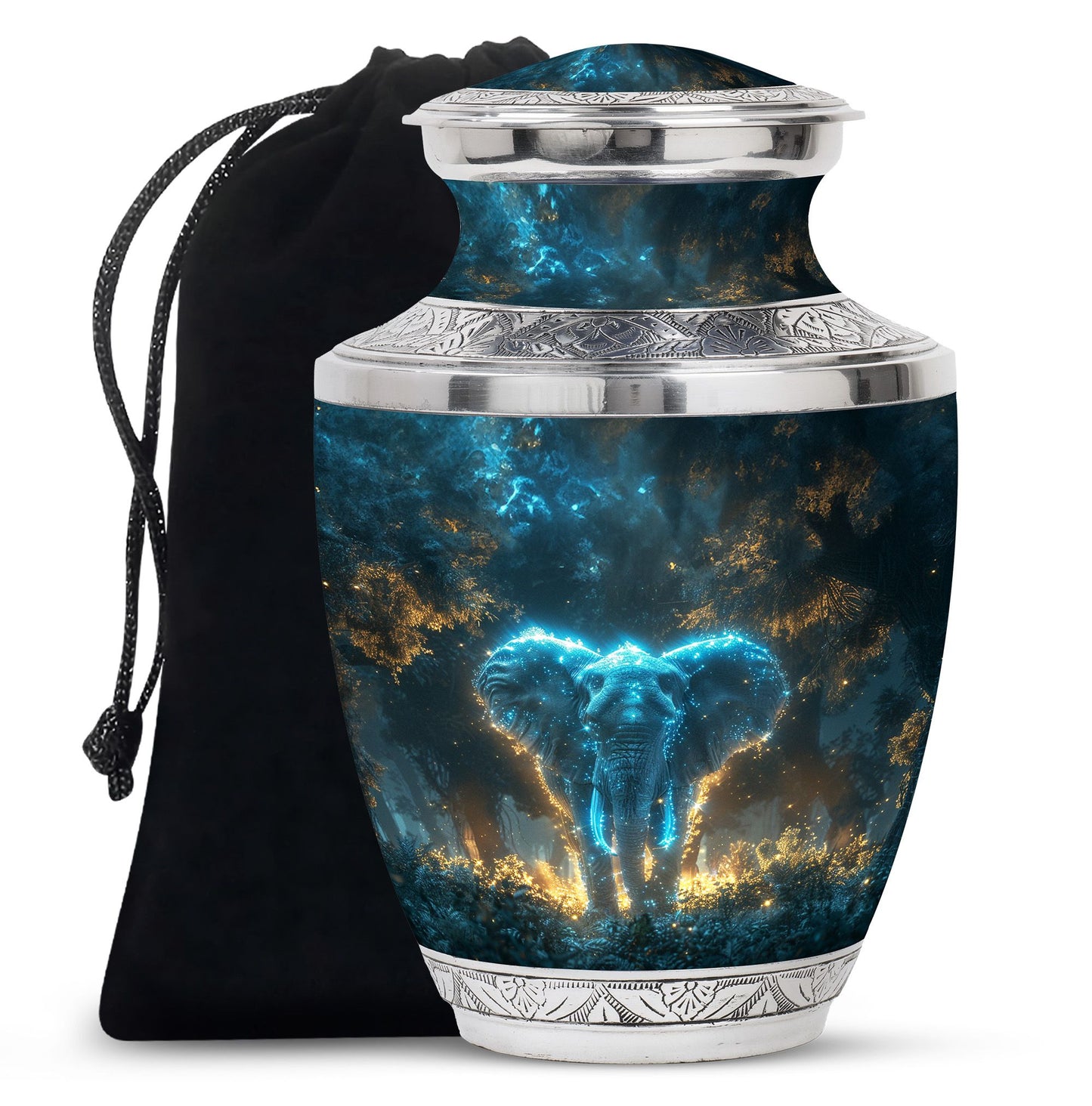 Blue Personalized Elephant Cremation Urn for Adults - 10-inch, 200 cu in - Yatskia