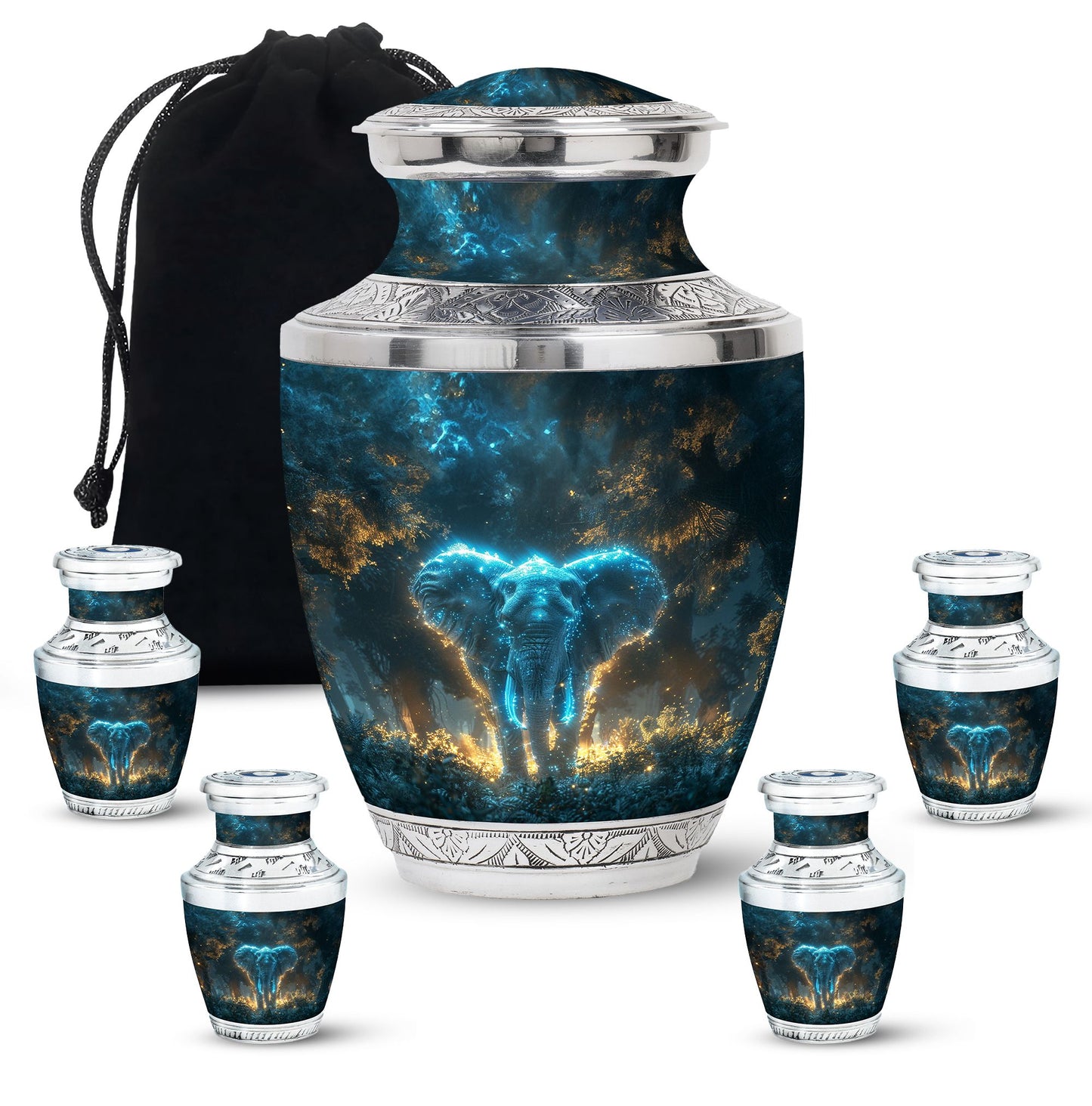 Blue Personalized Elephant Cremation Urn for Adults - 10-inch, 200 cu in - Yatskia