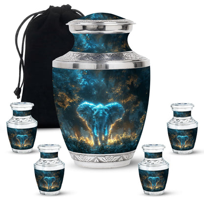 Blue Personalized Elephant Cremation Urn for Adults - 10-inch, 200 cu in - Yatskia