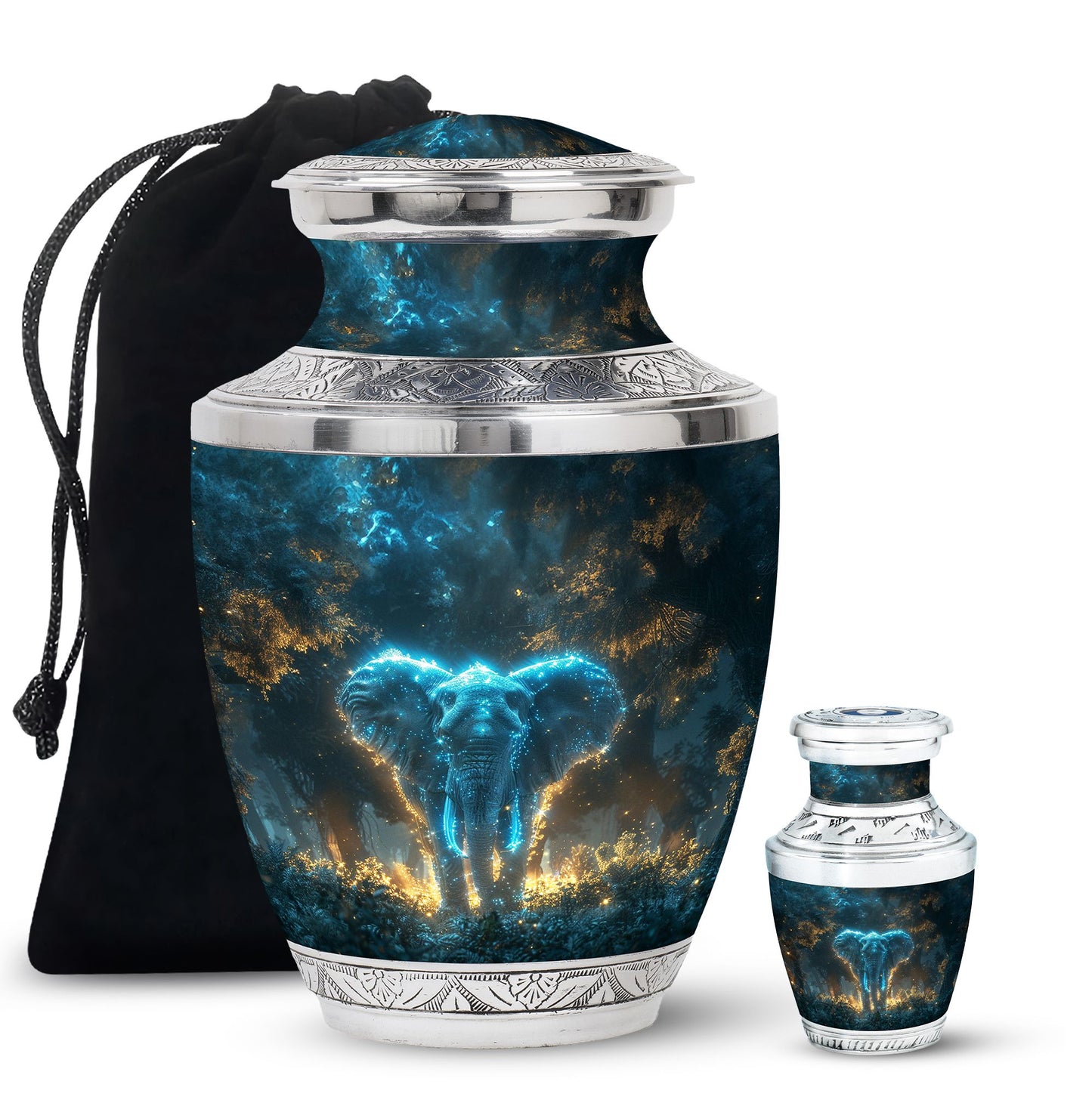 Blue Personalized Elephant Cremation Urn for Adults - 10-inch, 200 cu in - Yatskia