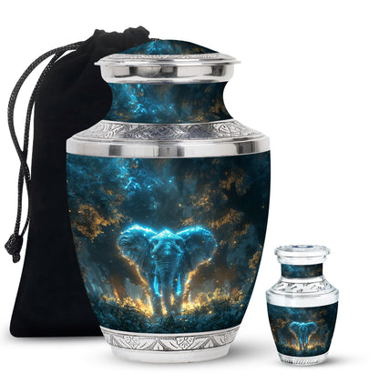 Blue Personalized Elephant Cremation Urn for Adults - 10-inch, 200 cu in - Yatskia