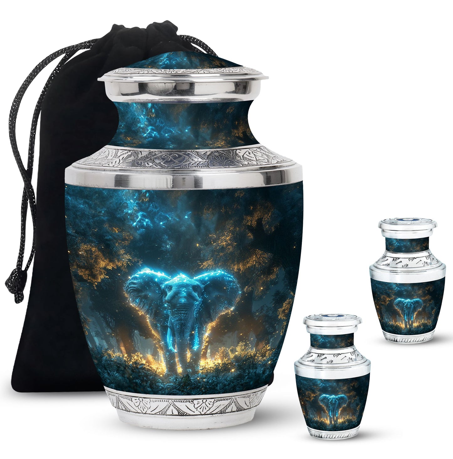Blue Personalized Elephant Cremation Urn for Adults - 10-inch, 200 cu in - Yatskia