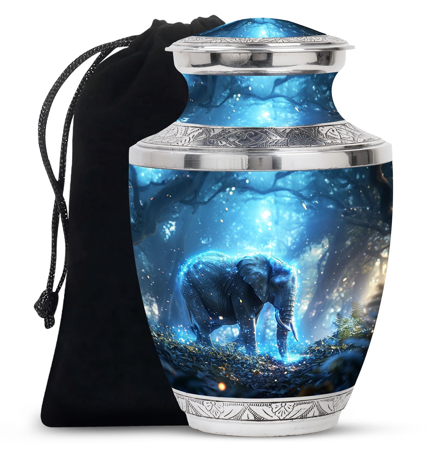Blue Personalized Elephant Cremation Urn for Men & Women - 10-inch, 200 cu in - Yatskia