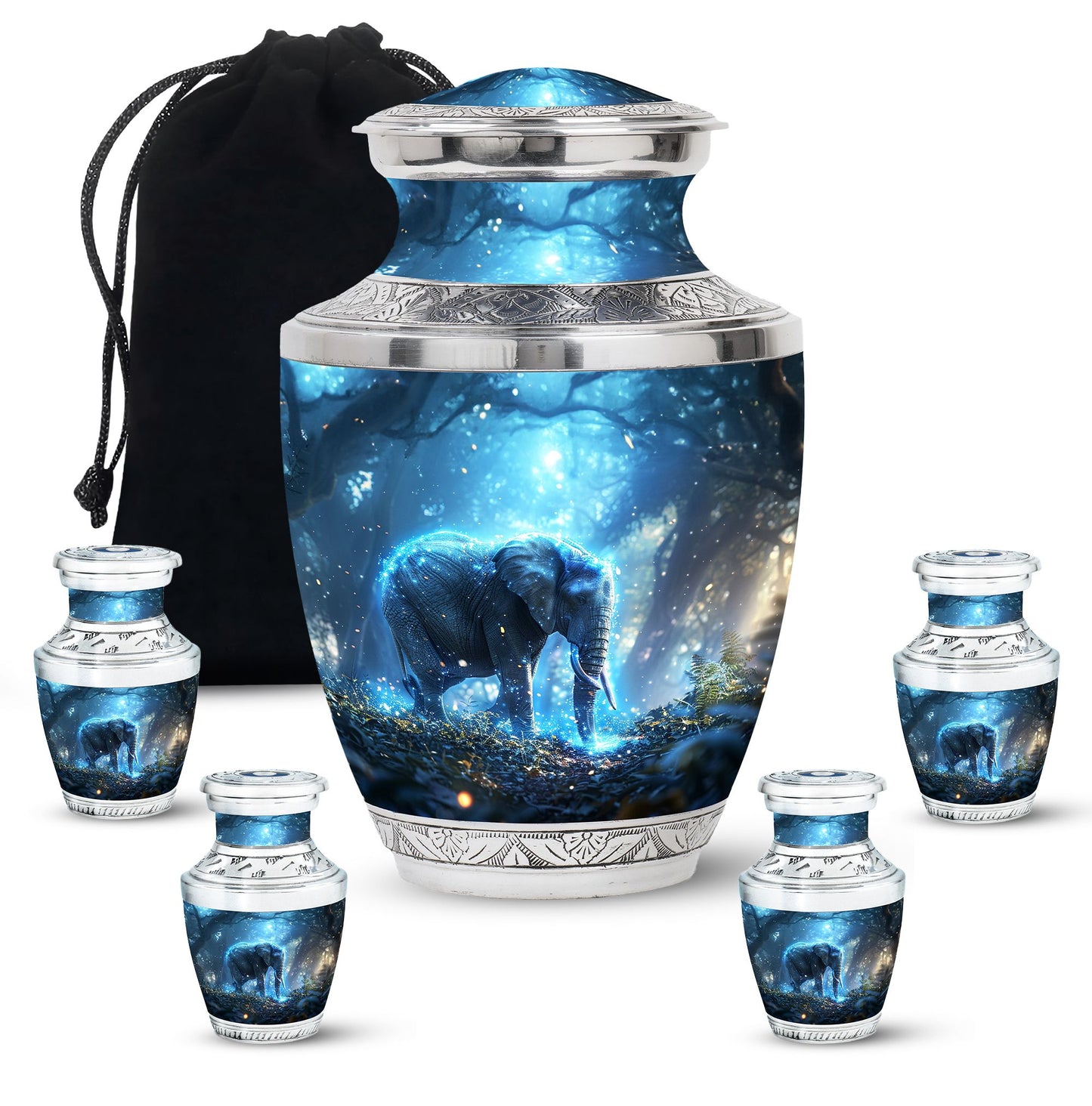Blue Personalized Elephant Cremation Urn for Men & Women - 10-inch, 200 cu in - Yatskia