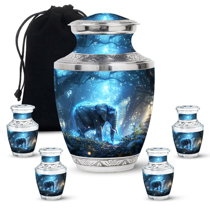Blue Personalized Elephant Cremation Urn for Men & Women - 10-inch, 200 cu in - Yatskia