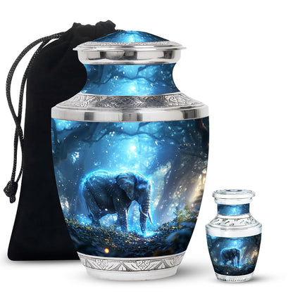 Blue Personalized Elephant Cremation Urn for Men & Women - 10-inch, 200 cu in - Yatskia