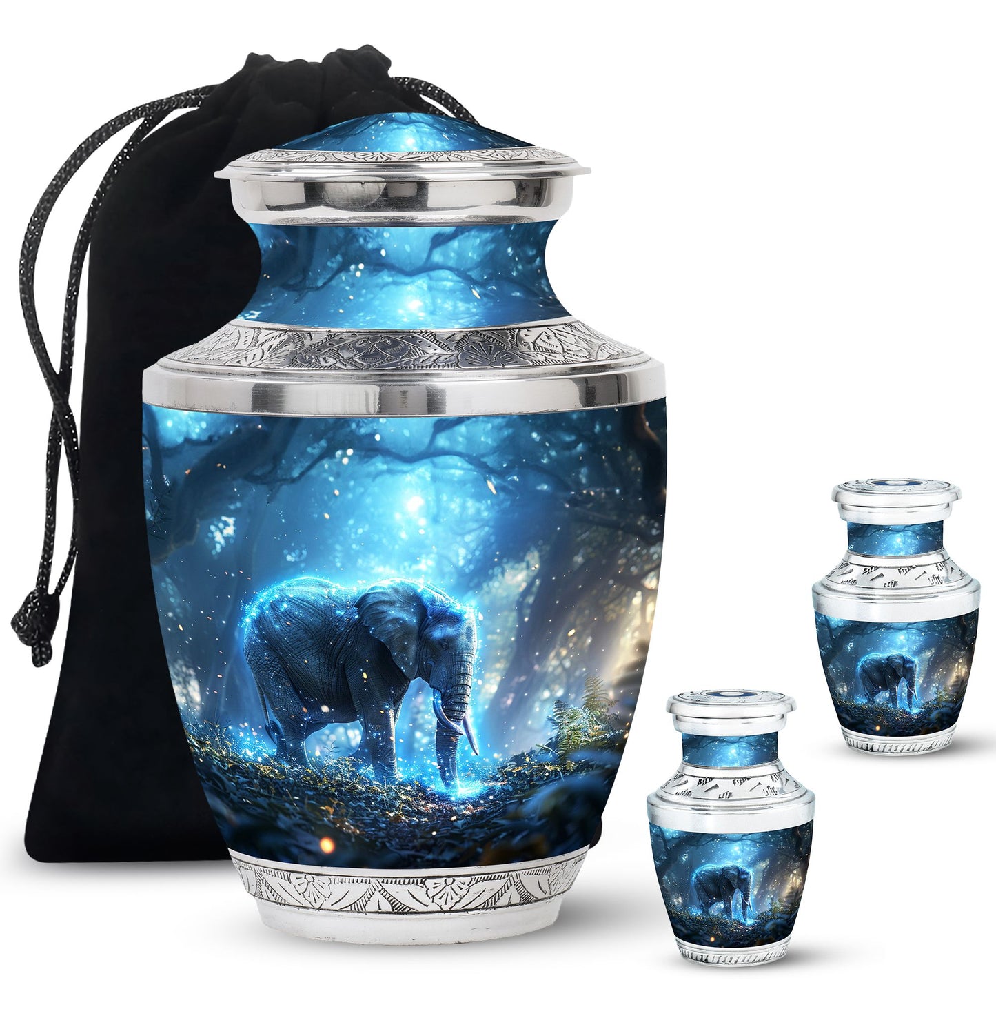 Blue Personalized Elephant Cremation Urn for Men & Women - 10-inch, 200 cu in - Yatskia
