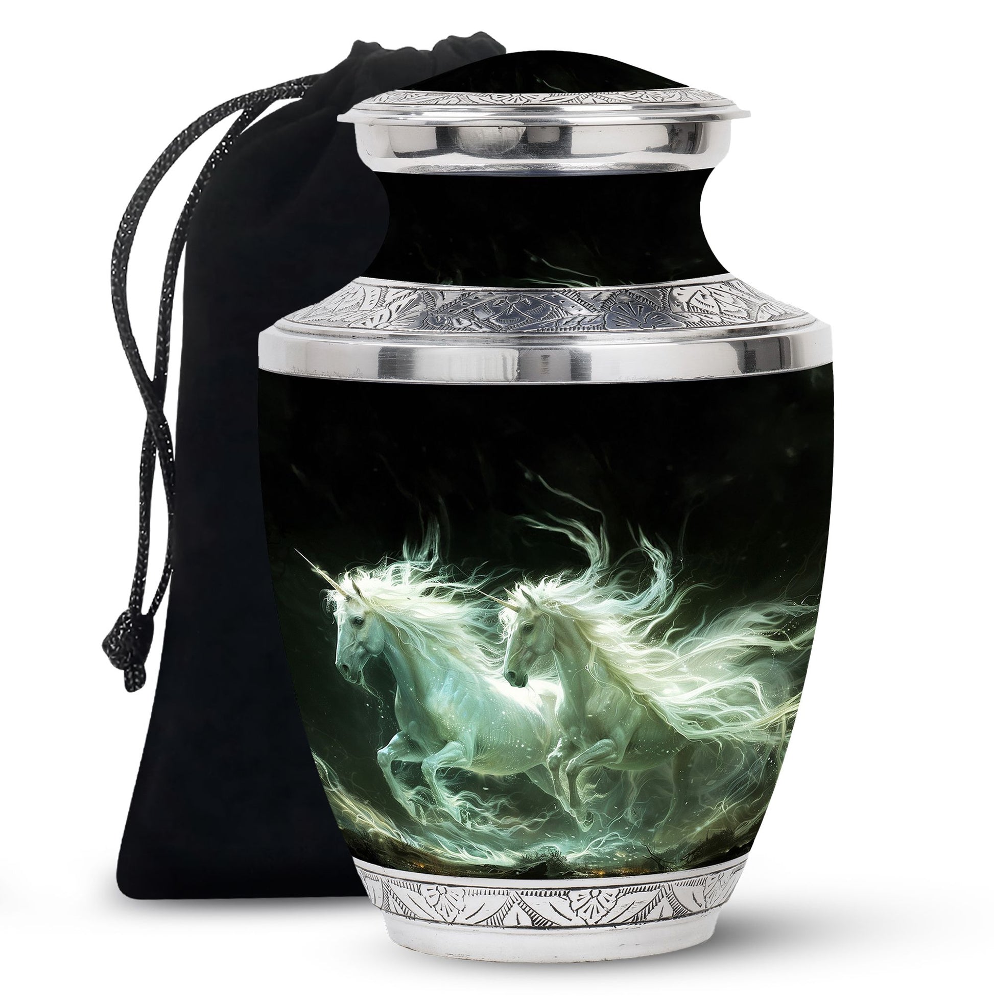 White Unicorn Black Urn - Cremation Urns For Adult Ashes Women