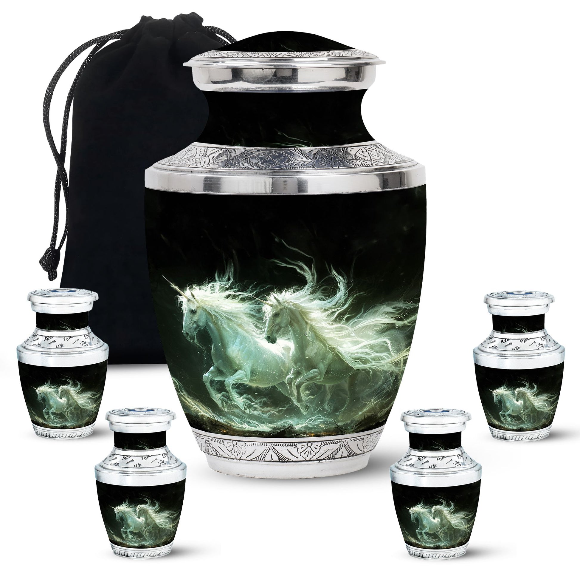 White Unicorn Black Urn - Cremation Urns For Adult Ashes Women
