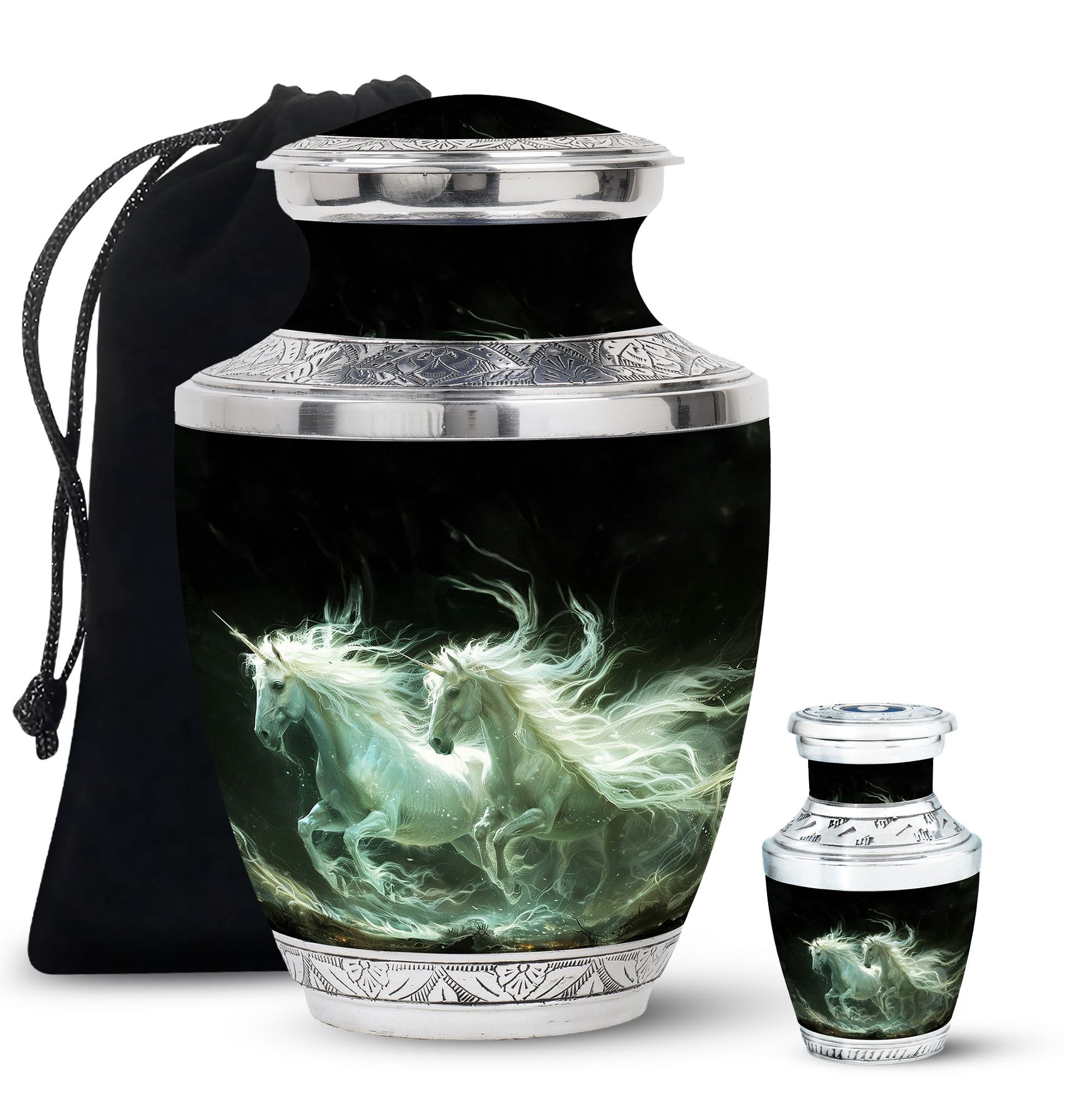 White Unicorn Black Urn - Cremation Urns For Adult Ashes Women