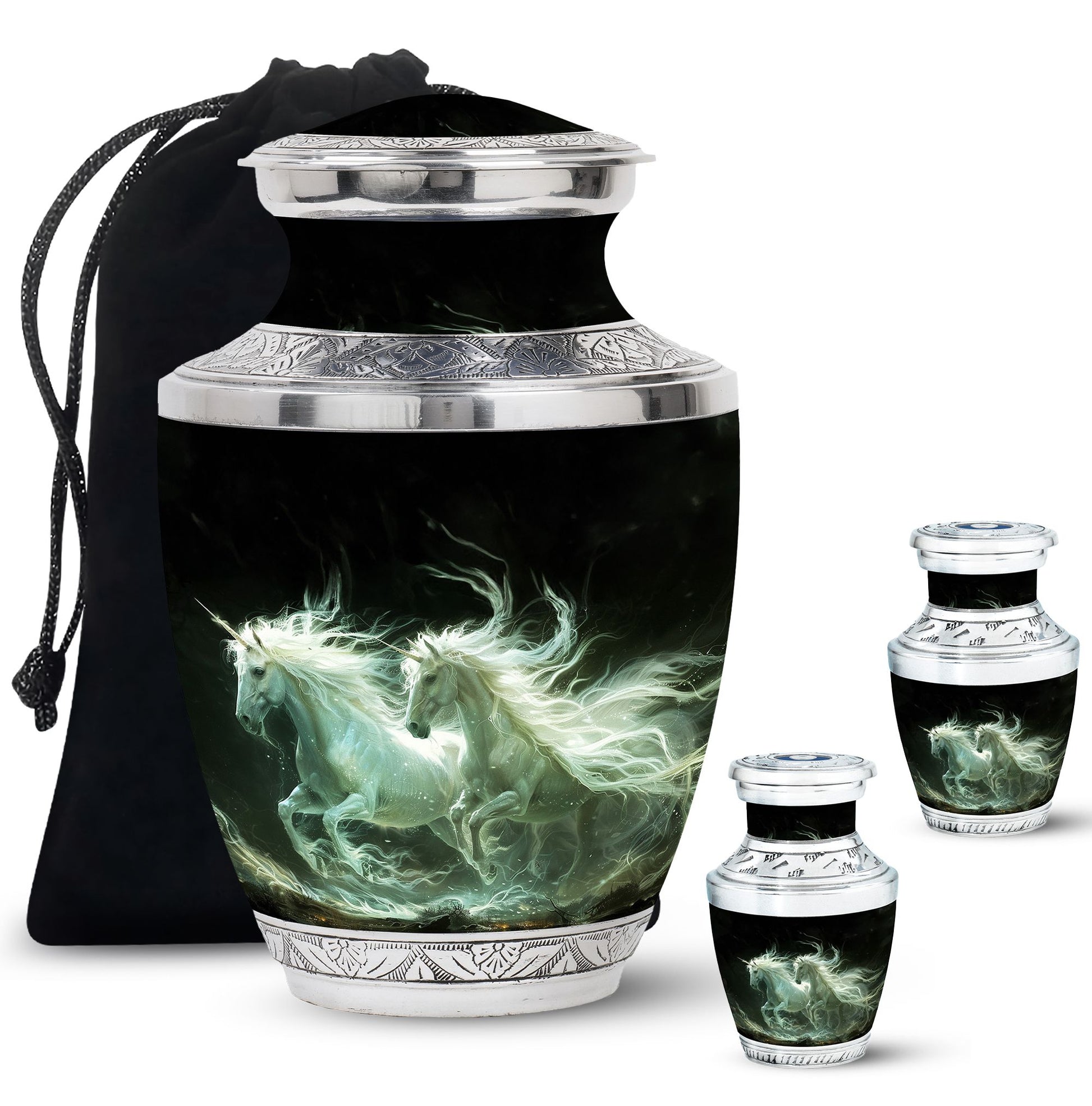 White Unicorn Black Urn - Cremation Urns For Adult Ashes Women