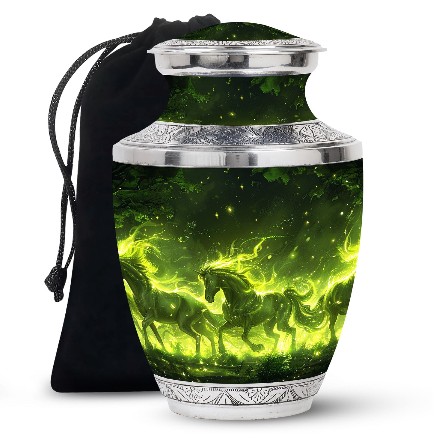 Green Personalized Unicorn Cremation Urn for Women - 10-inch, 200 cu in - Yatskia