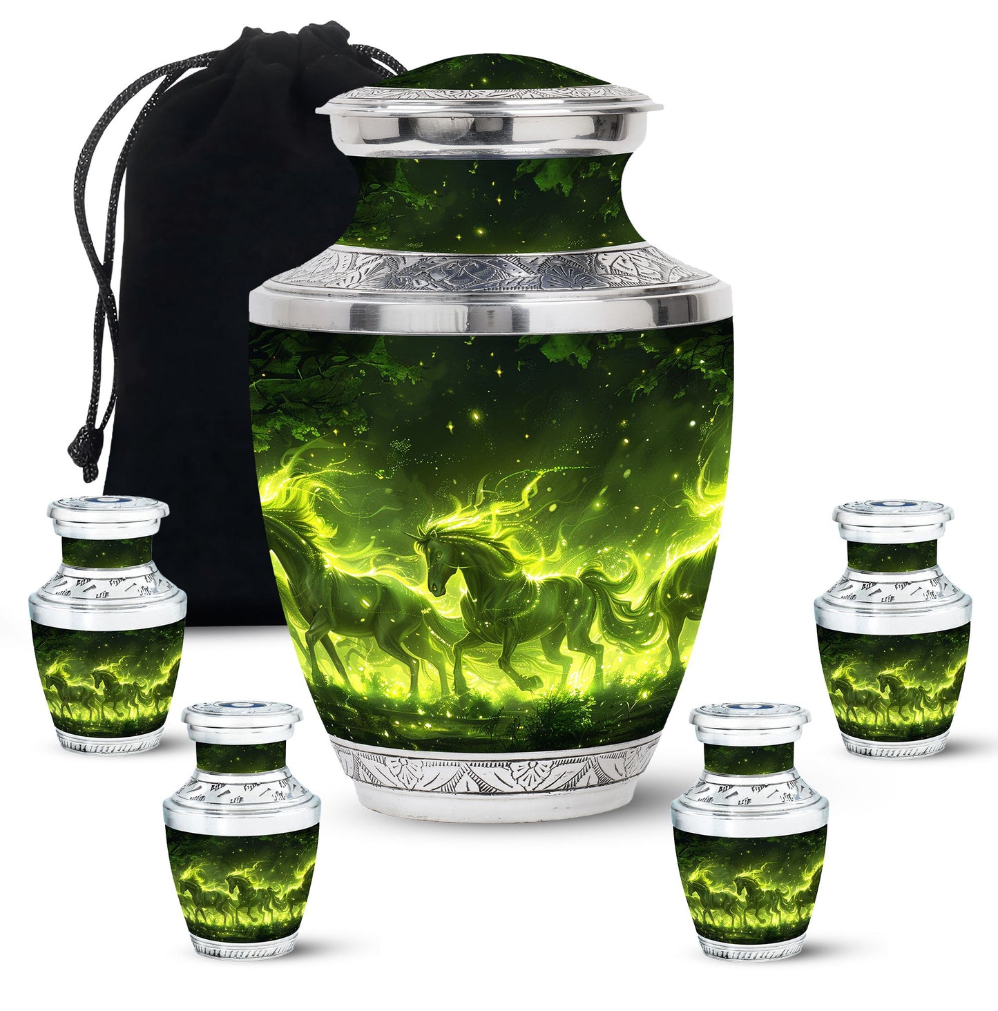 Green Personalized Unicorn Cremation Urn for Women - 10-inch, 200 cu in - Yatskia