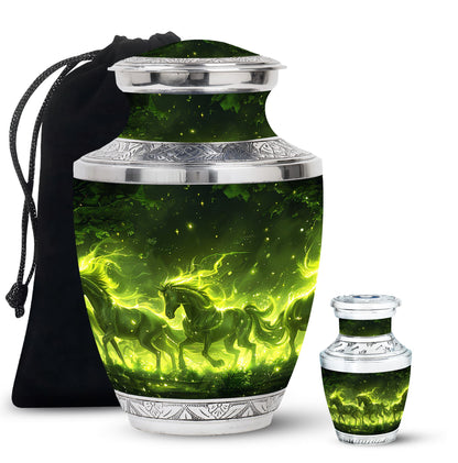 Green Personalized Unicorn Cremation Urn for Women - 10-inch, 200 cu in - Yatskia
